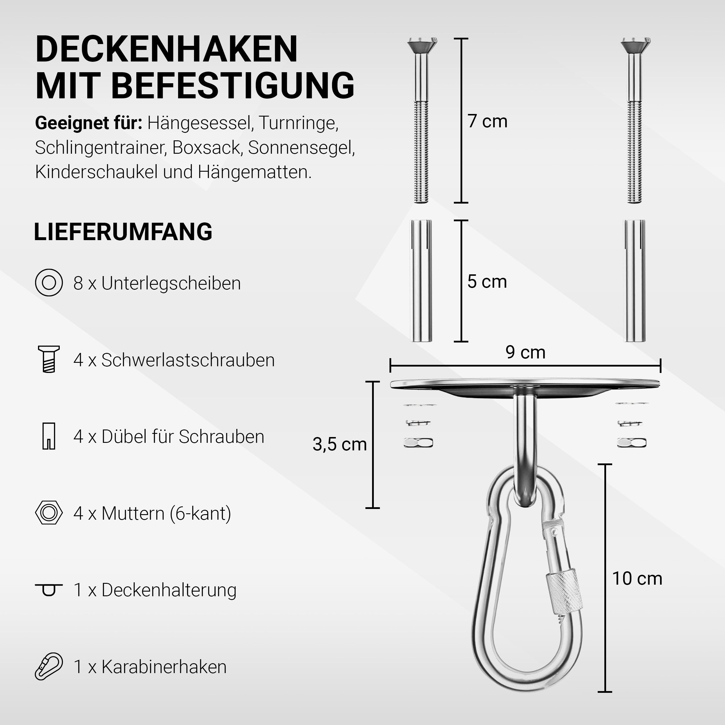 MSports® Deckenhaken Deckenhaken für Boxsäcke - 400kg Tragekraft