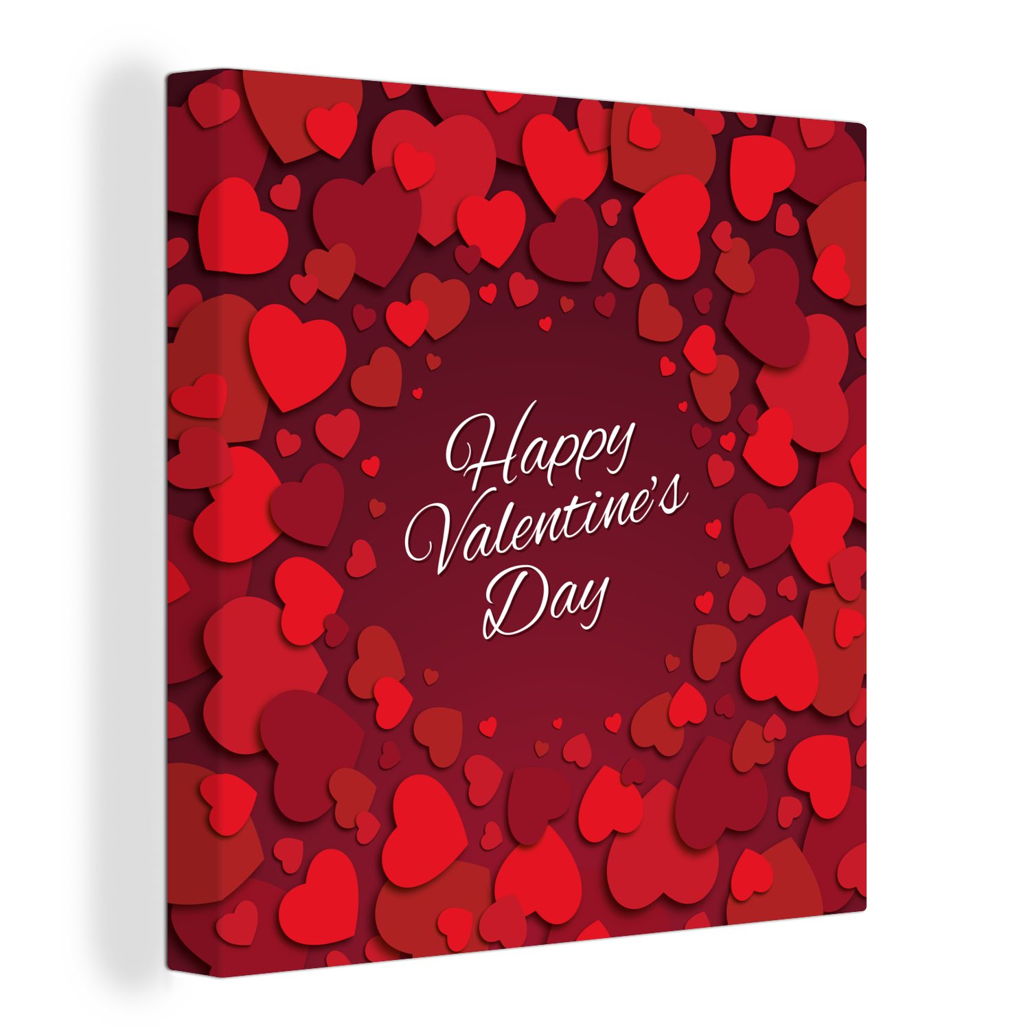 OneMillionCanvasses® Leinwandbild Rote Valentinstag-Illustration mit dem Zitat "Happy Valentine's Day, (1 St), Leinwand Bilder für Wohnzimmer Schlafzimmer