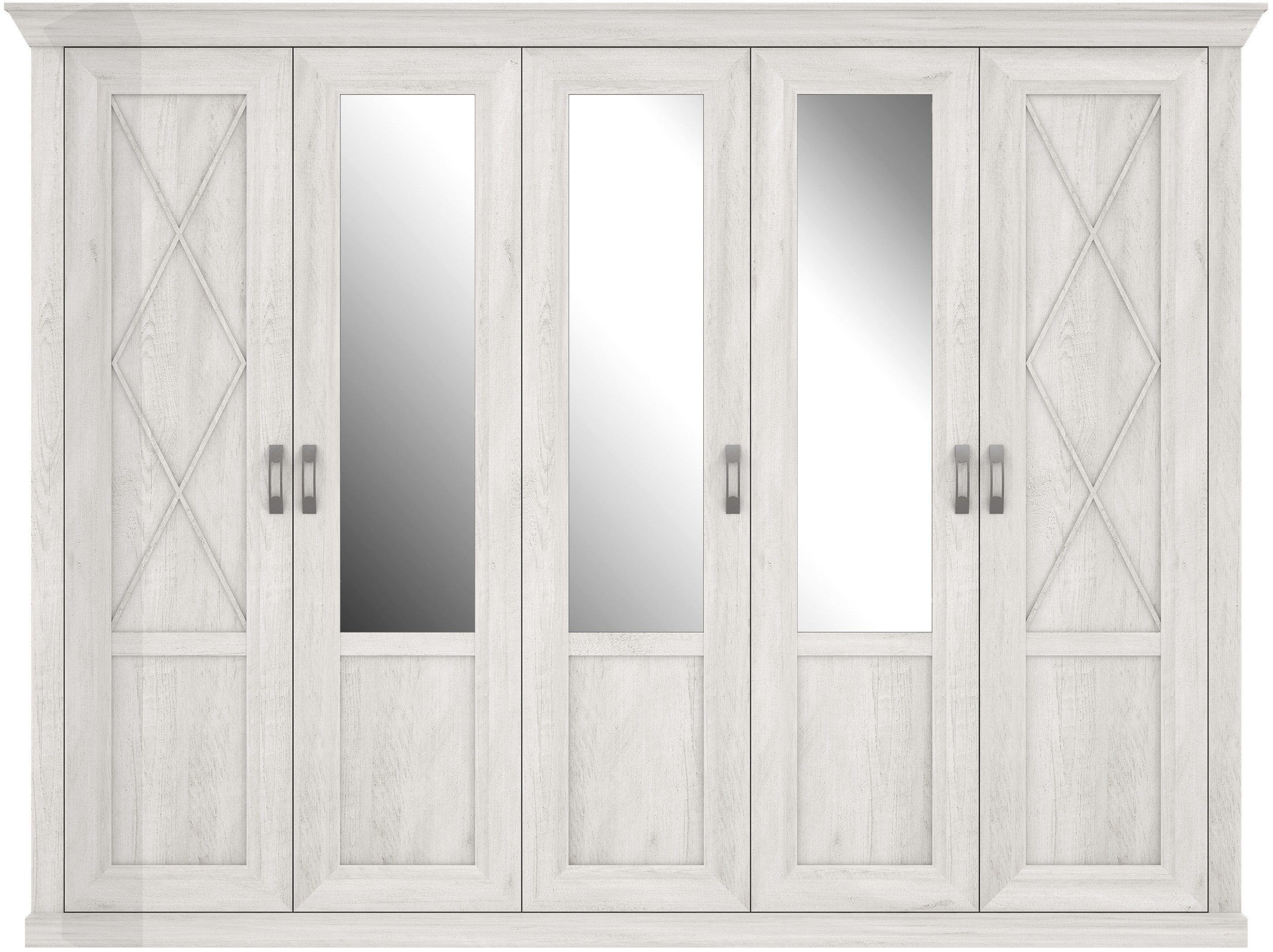 FORTE Kleiderschrank Kashmir, Landhausstil, inklusive edlem Passepartout-Rahmen (Maße (B/T/H): 268,5/63/206cm) mit Spiegel und dekorative Fräsungen und Elementen, Made in Europe
