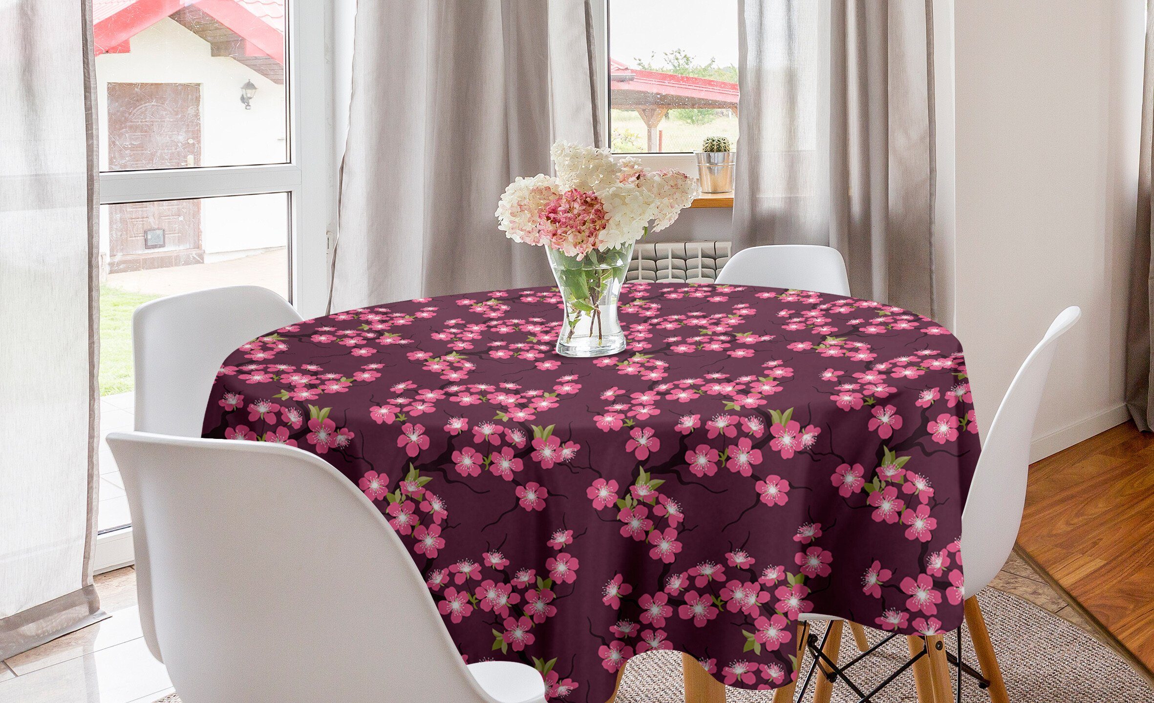 Abakuhaus Tischdecke Kreis Dekoration, Abdeckung Asien Tischdecke für April Küche in Kirschblüte Esszimmer