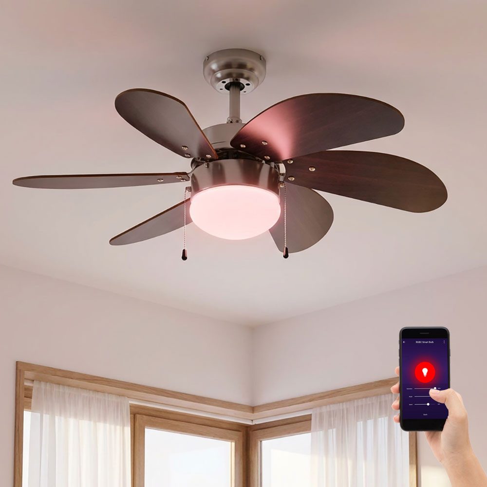 etc-shop Deckenventilator, Deckenventilator Vor-Rücklauf Zugschalter Deckenlampe Smart LED
