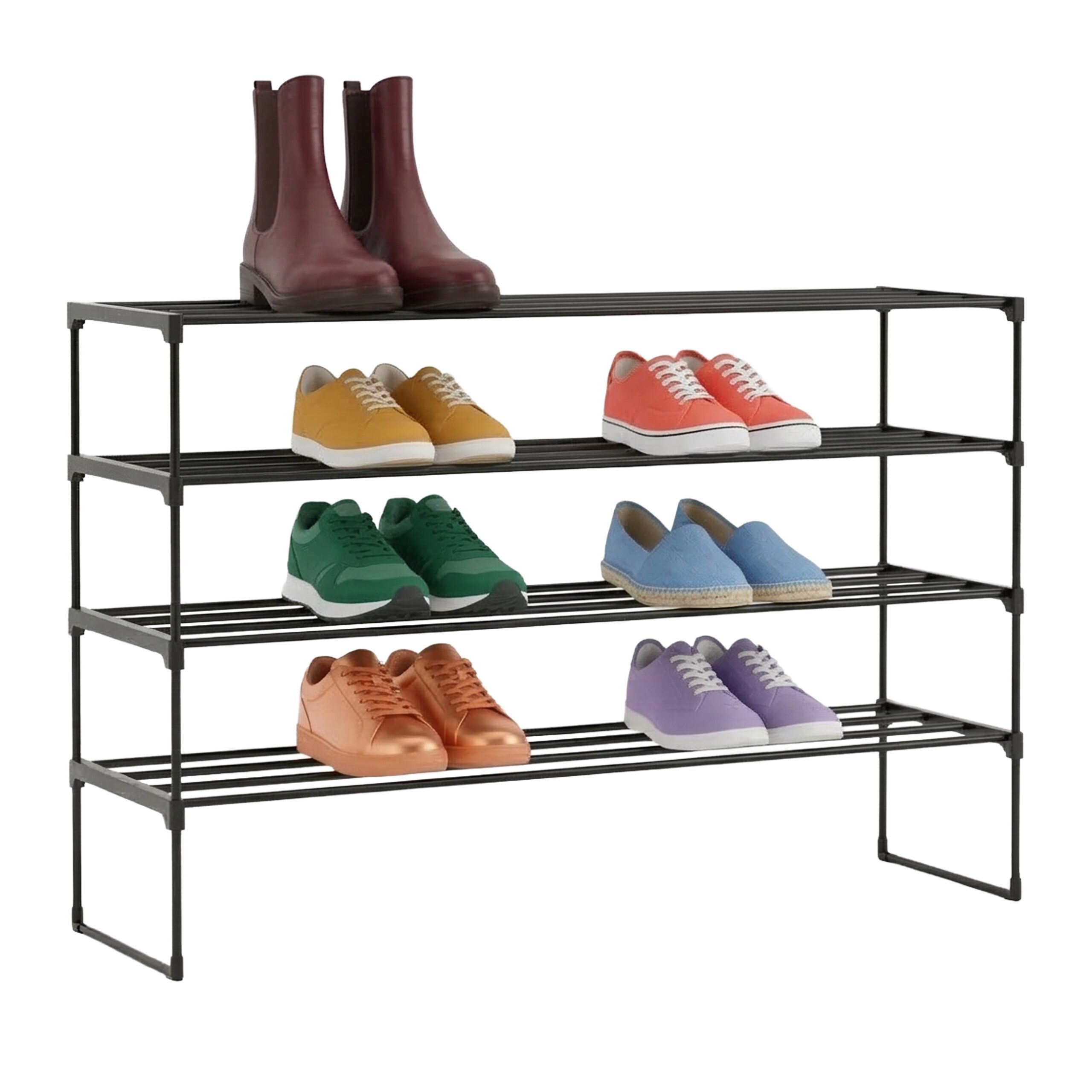 relaxdays Schuhregal Metall, schwarz, 4 Ebenen, 117 cm