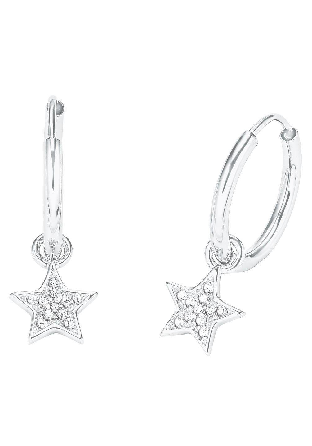 Amor Paar Creolen Sterne, mit Zirkonia (synth) - Einhänger abnehmbar