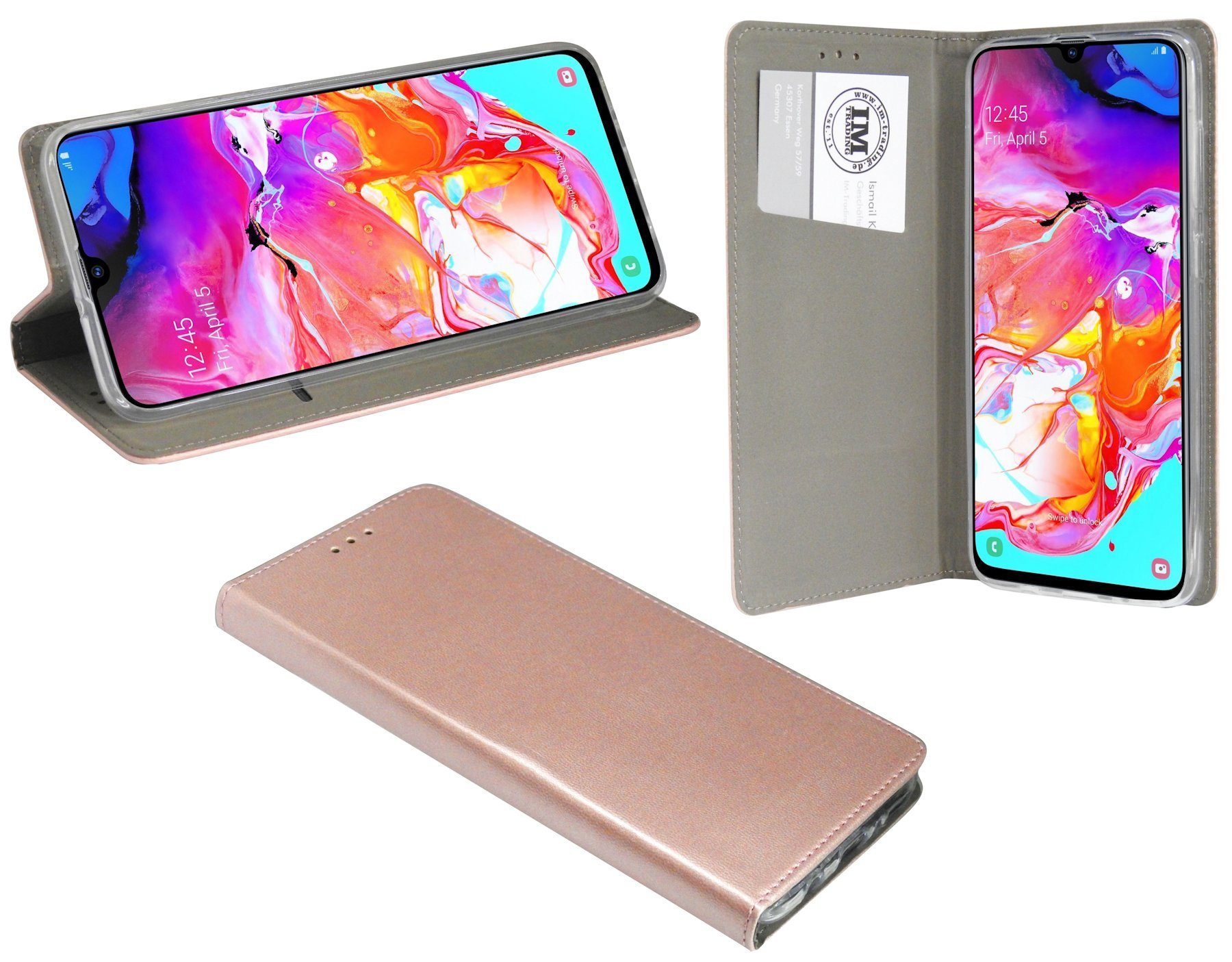 cofi1453 Handytasche Buch Tasche "Smart" kompatibel mit SAMSUNG GALAXY A70 (A705F) Handy Hülle Etui Brieftasche Schutzhülle mit Standfunktion, Kartenfach Rose
