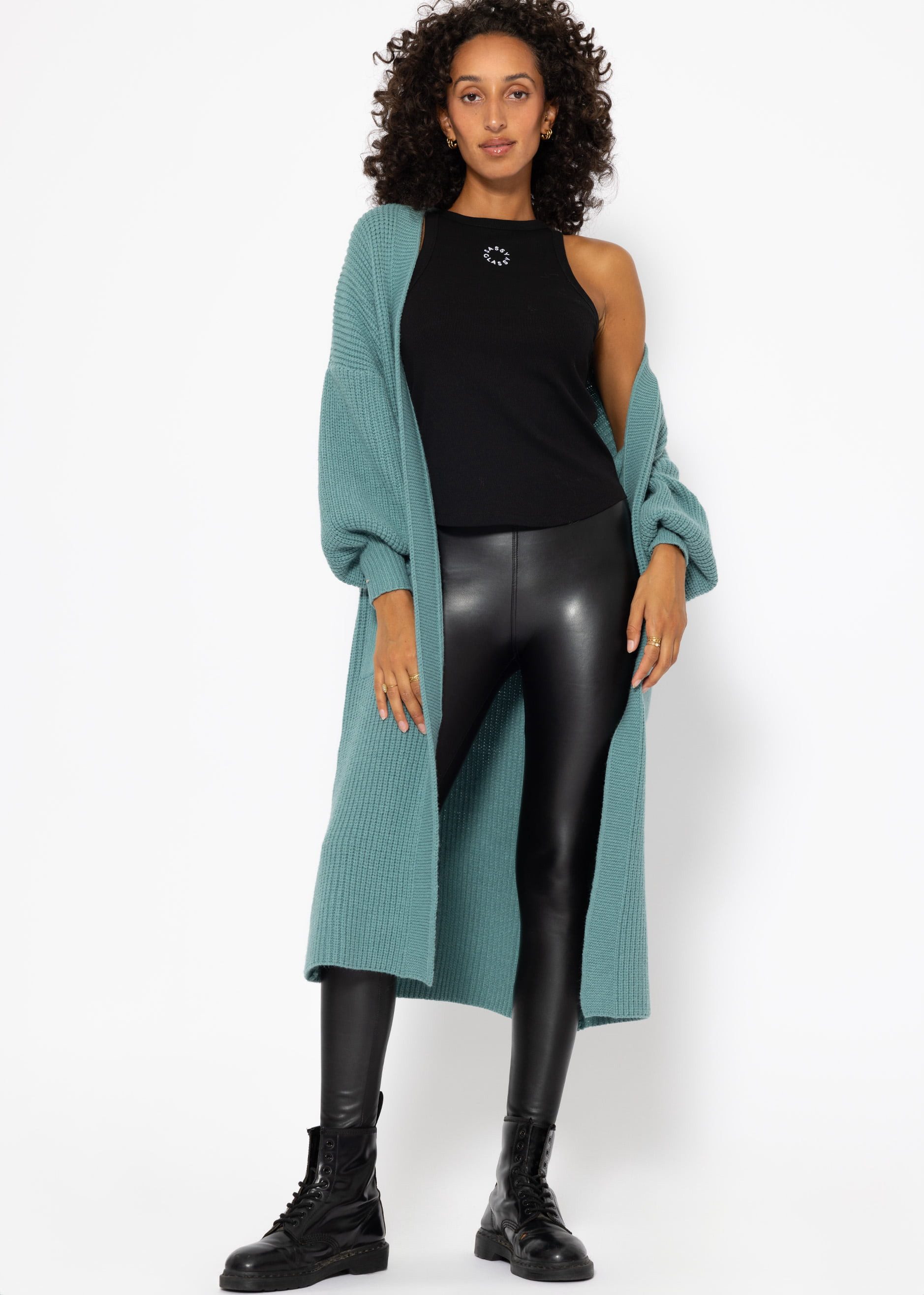 SASSYCLASSY Cardigan Oversize Strickjacke Damen lang mit Taschen Winter Maxi Cardigan aus Grobstrick Elegant Schwarz Beige Grau Khaki