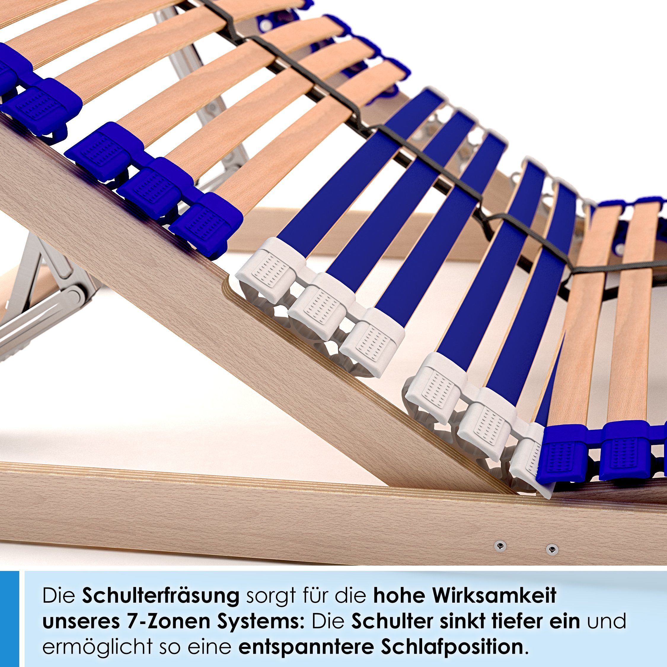 Lattenrost Comfort 44® Vario, Schlummerparadies, Kopfteil manuell verstellbar, Fußteil manuell verstellbar, aus 100% BUCHE, 10 Jahre Garantie, fertig montiert, SCHULTERFRÄSUNG