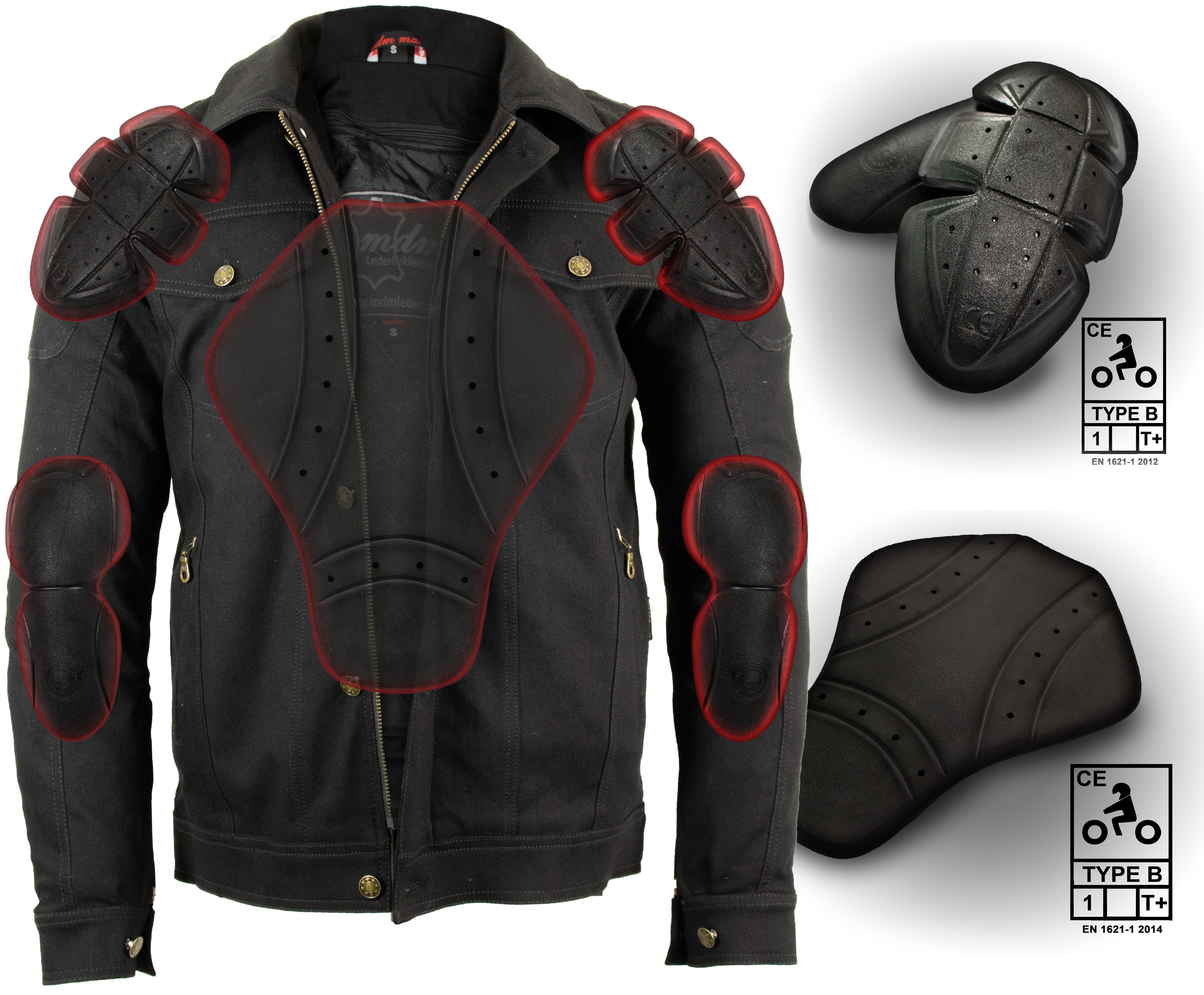 MDM Motorradjacke Motorrad Jeans Jacke mit Protektoren in Schwarz, Grau oder Blau erhältlich – Bild 4 von 5
