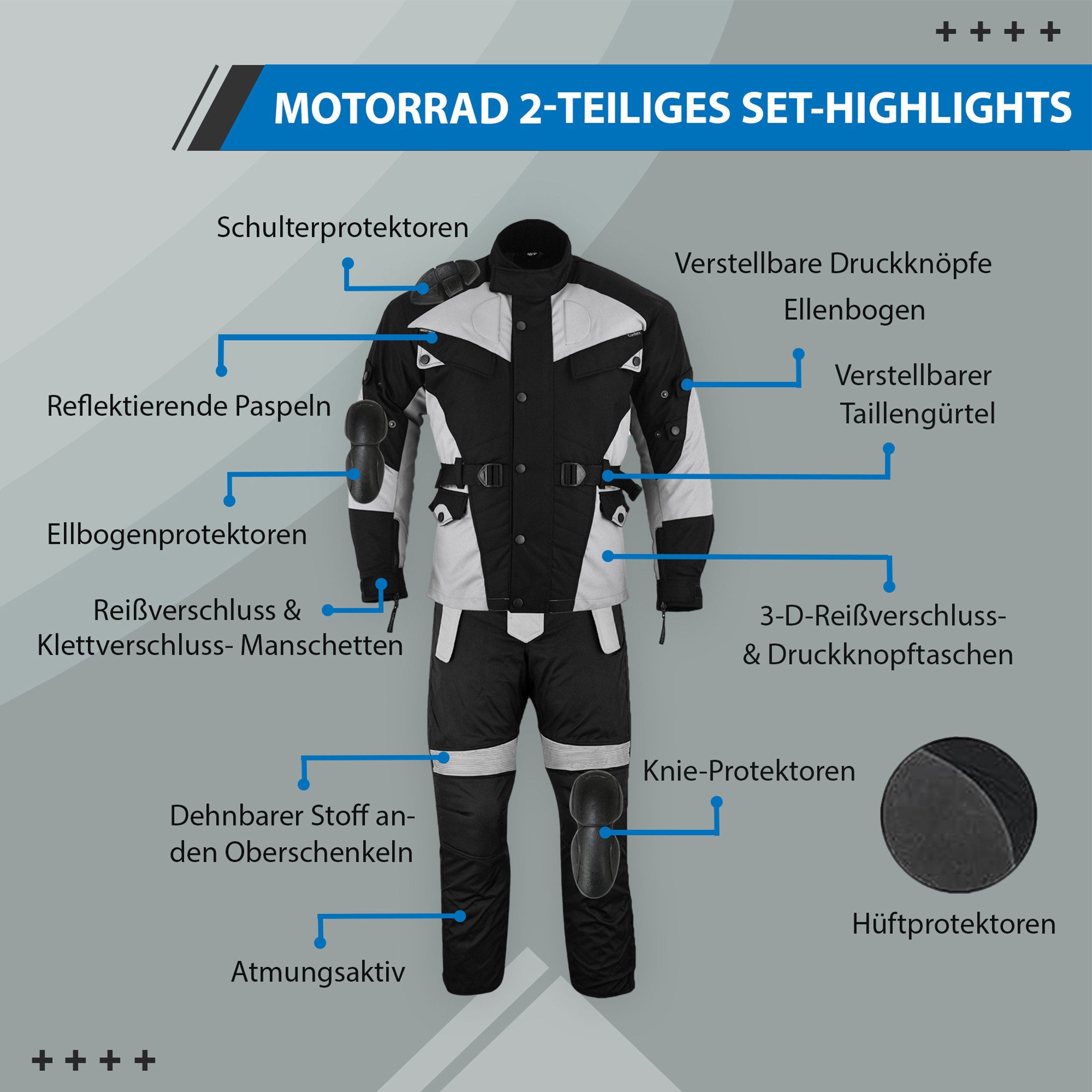 German Wear Motorradkombi GW302K (Spar-Set, 2-tlg., mit Protektoren, Motorradjacke & Motorradhose) 2-teiler Motorradjacke + Motorradhose