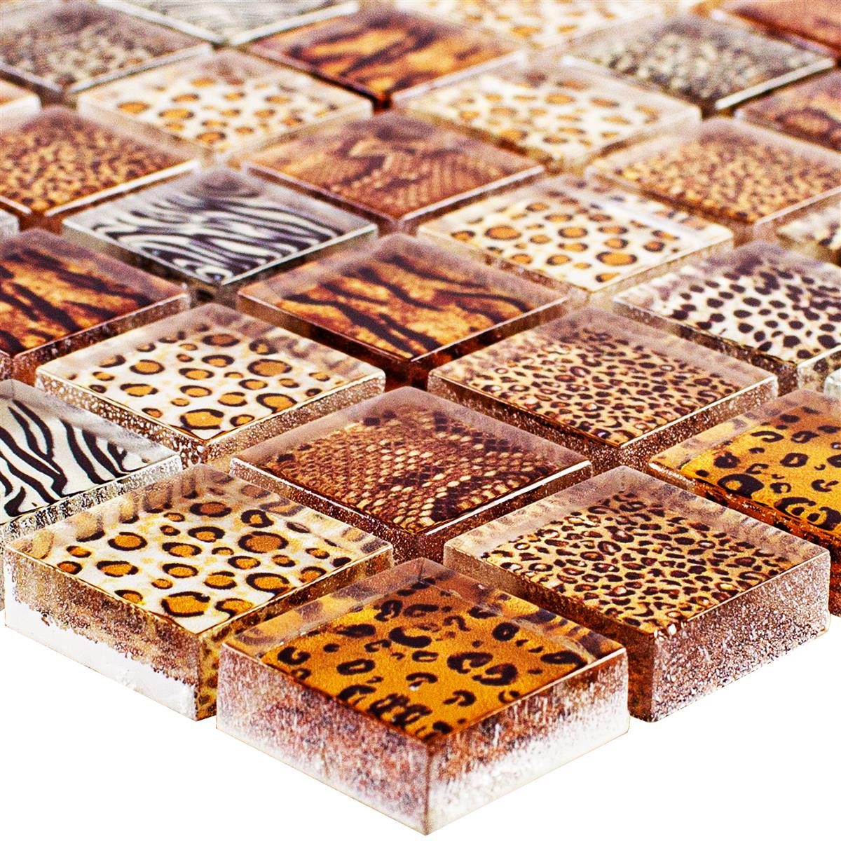Mosafil Mosaikfliesen Glasmosaik Fliesen Safari 23, Glas 29.800x29.800, beige-hellbraun, Verlegefertig auf ein Netz geklebt - Wasserfest
