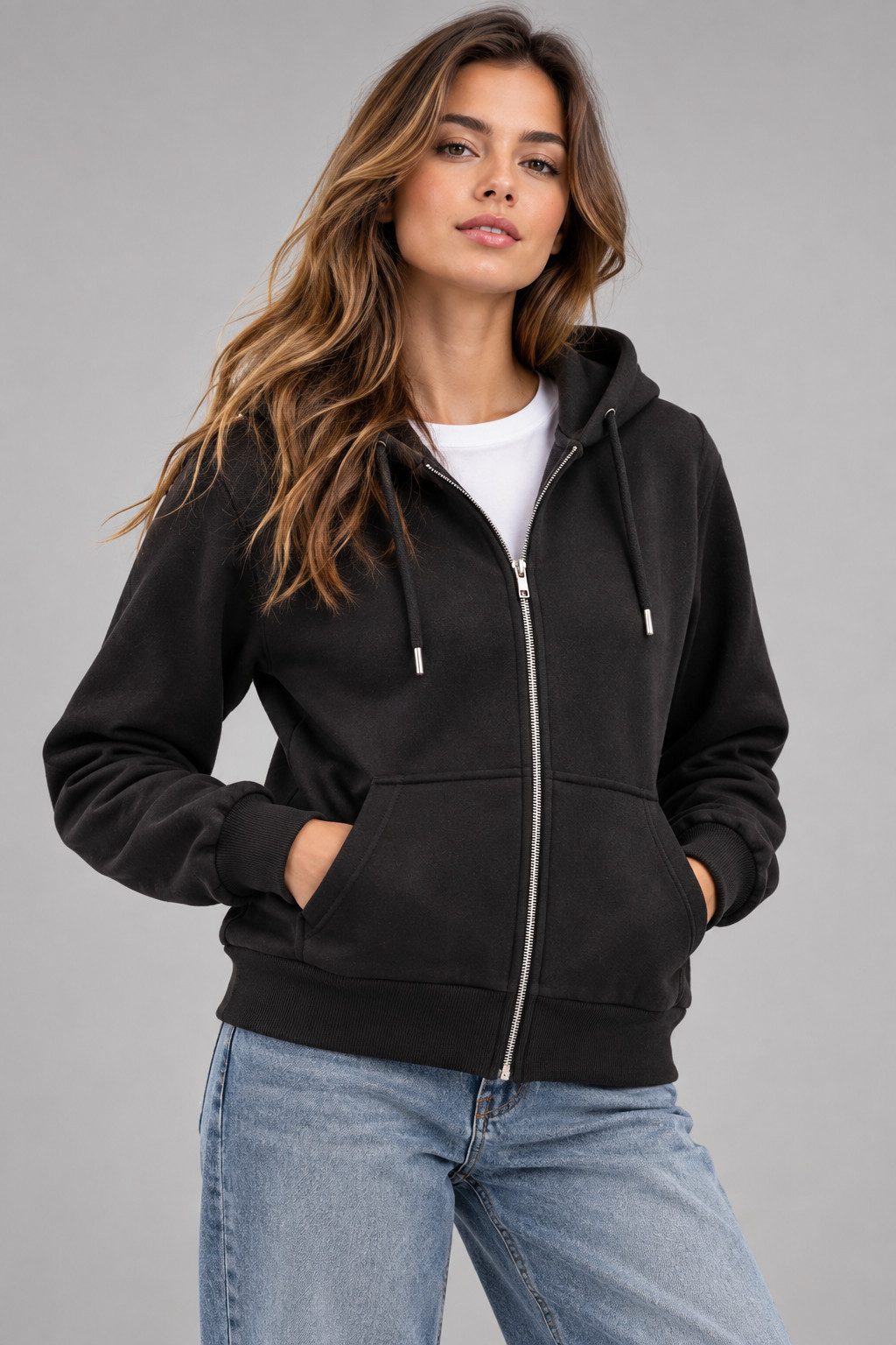 Smith & Solo Kapuzenpullover Damen - Sweatshirt mit Reißverschluss Zipper Hoodie Kapuzensweatjacke
