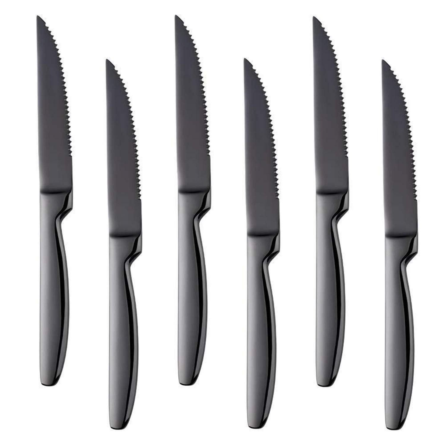 Steakmesser Steakmesser Set 6-tlg. scharf Edelstahl schwarz 22cm