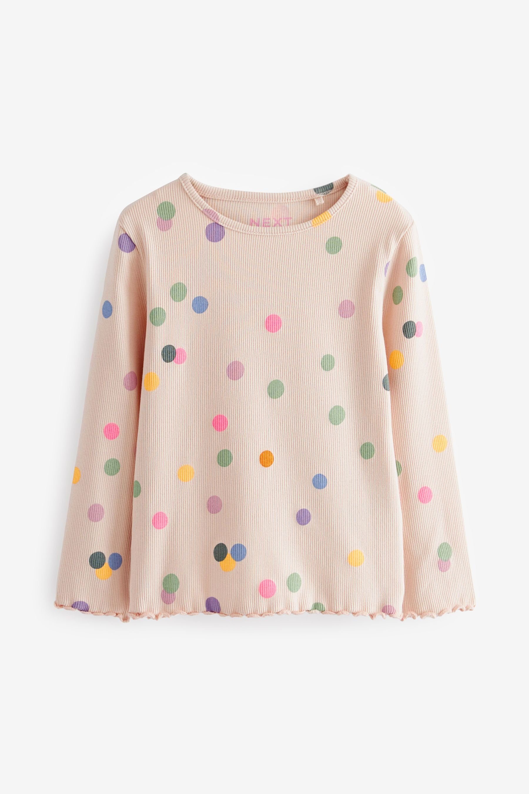 Next Langarmshirt Geripptes Langarm-T-Shirt (1-tlg) Cream Rainbow Polka Dot