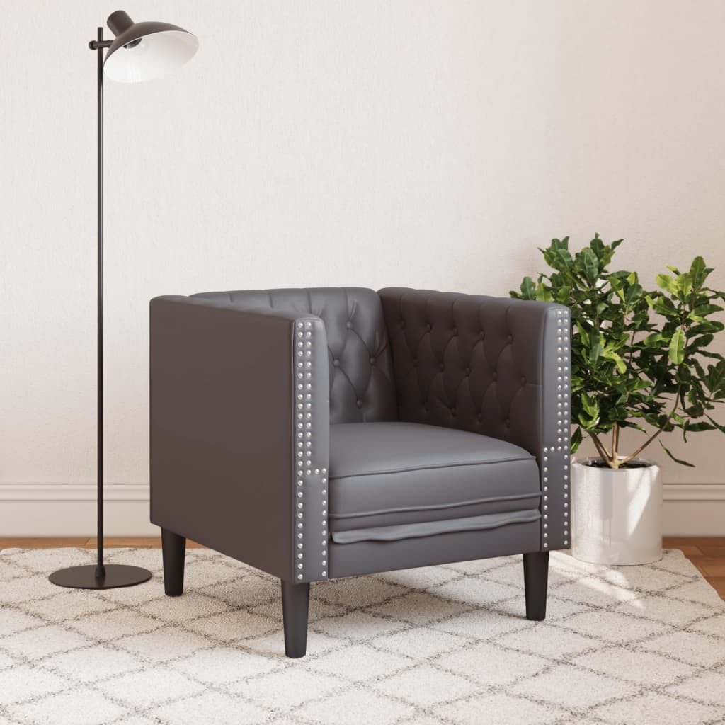 vidaXL Sofa Chesterfield-Sessel Grau Kunstleder günstig online kaufen