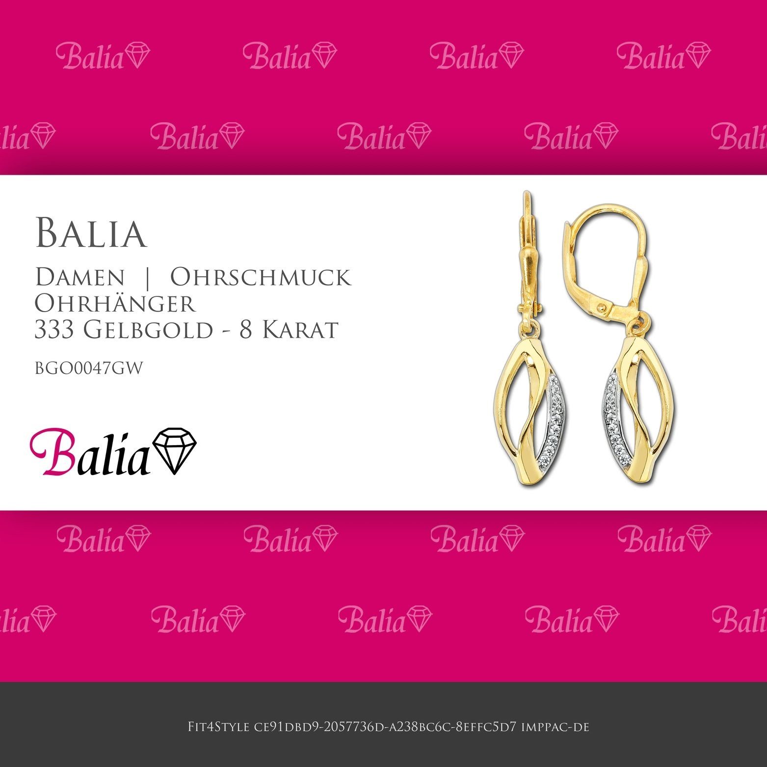 Balia Paar Ohrhänger 333 Balia Blatt Karat, Gold ca. für Länge Damen Creolen 3,2cm 8 Ohrhänger - Blatt Gelbgold Damen aus (Ohrhänger)