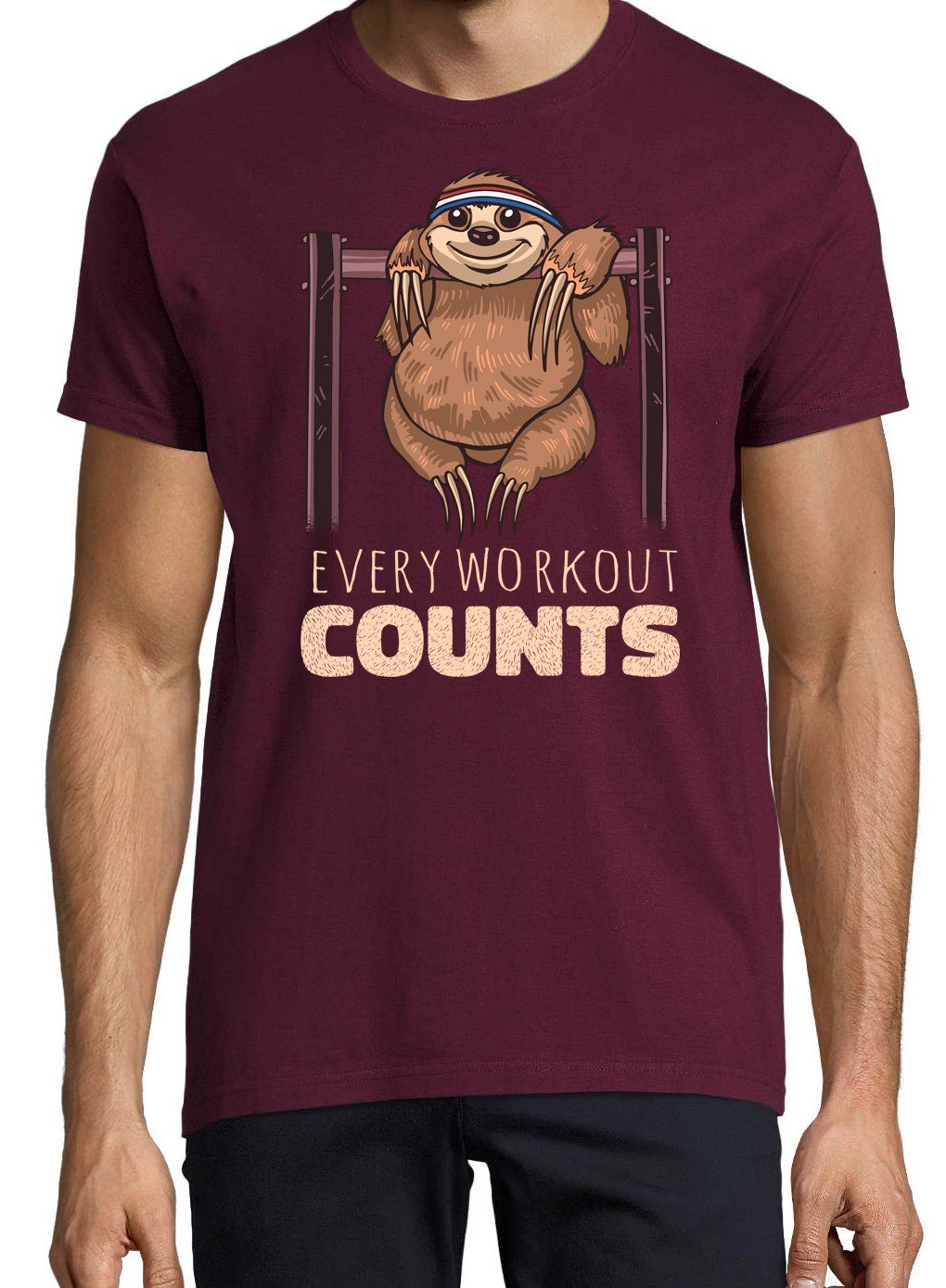Youth Designz T-Shirt Every Burgund Workout Herren Gym Fun-Look Faultier im Counts Shirt