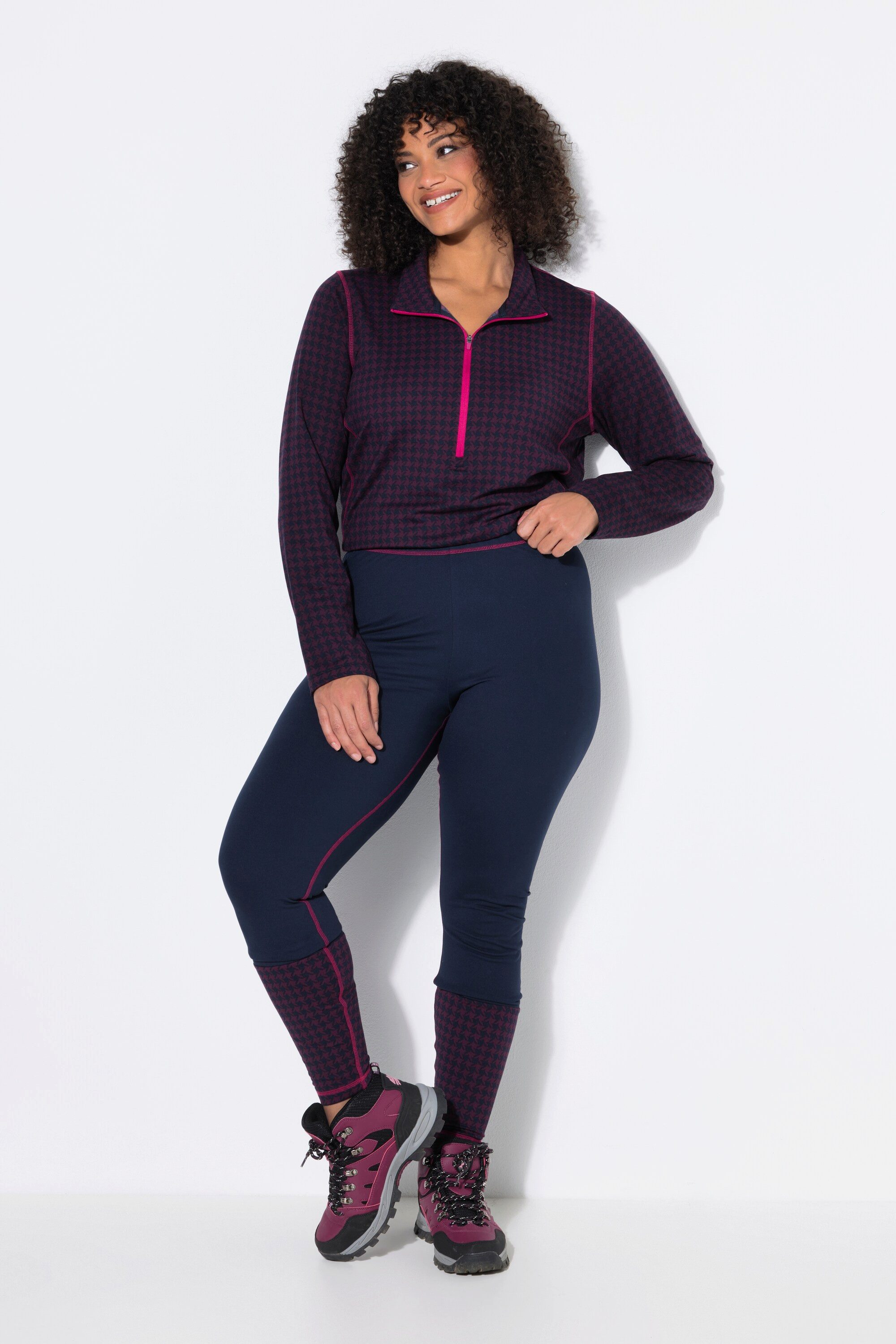 Ulla Popken Funktionshose Ski-Funktionsleggings Saumdruck Slim Elastikbund