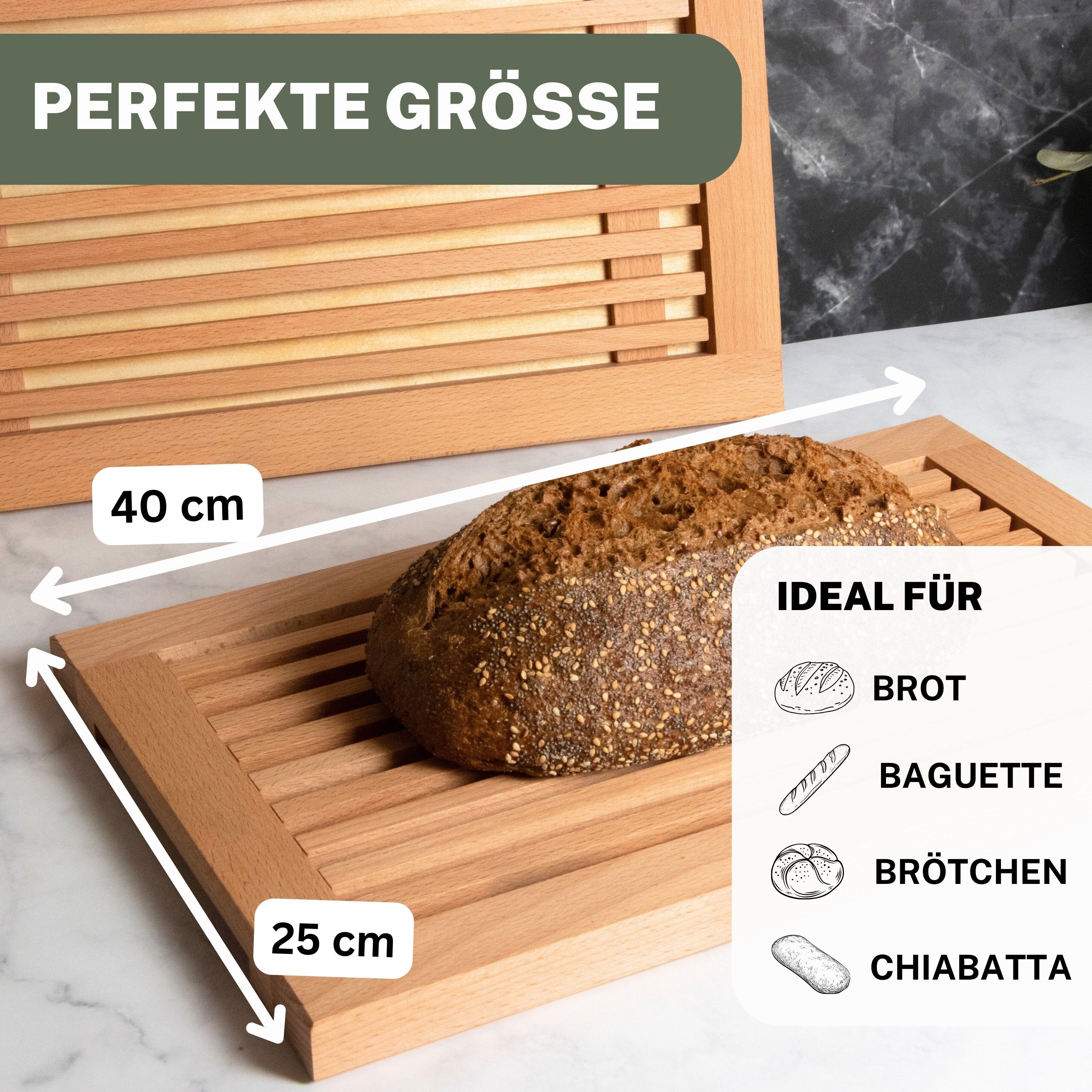 Astrein Brotschneidebrett Brotschneidebrett mit Krümelrost aus massivem BUCHENHOLZ, Buche