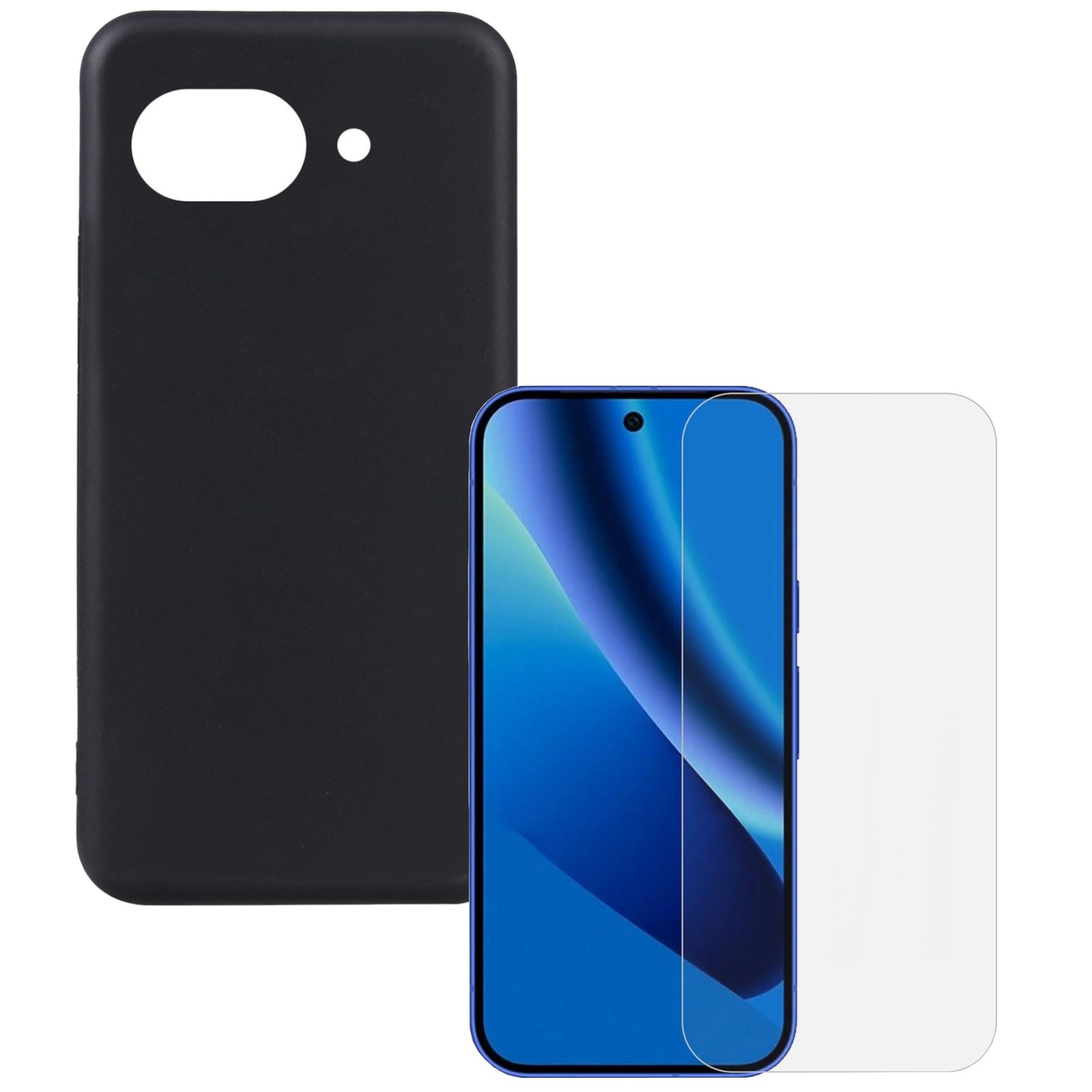 Wigento Handyhülle Für Google Pixel 10a Set TPU Schutz Hülle + 9H Schutzglas Schwarz, Produktset TPU Hülle mit Hart Glas