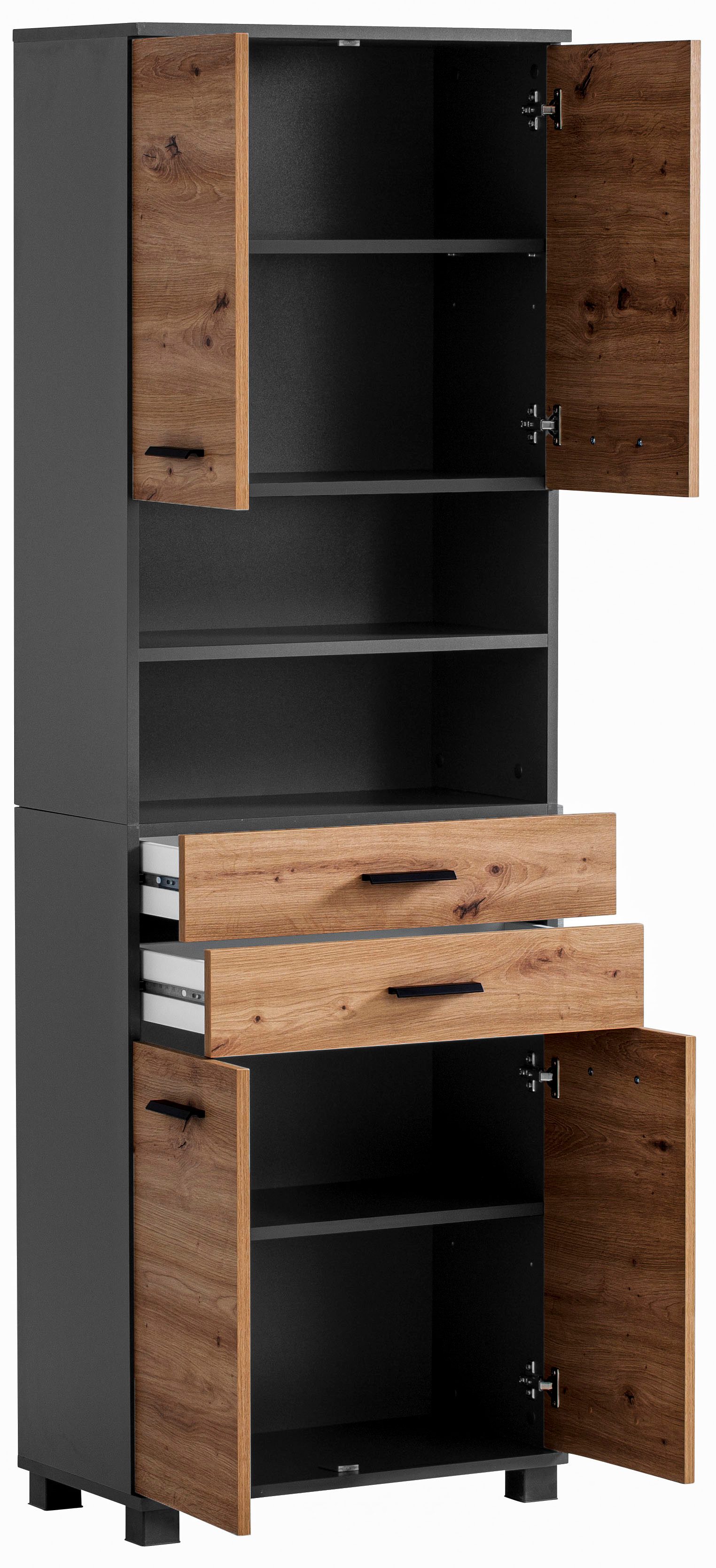 welltime Hochschrank Breite 60 cm, verstellbare Einlegeböden, Metallgriffe