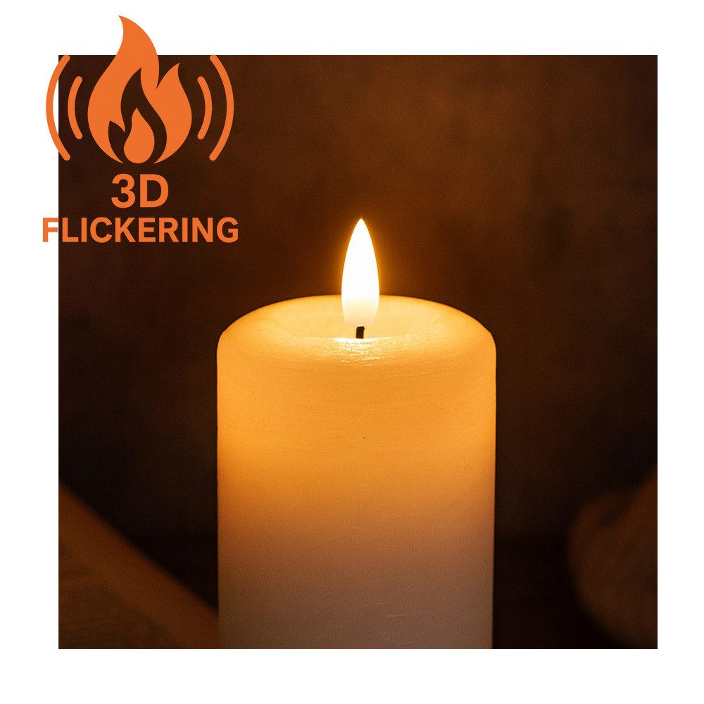 formano LED Dekolicht LED-Wachskerze weiß 10 cm 3D Flackereffekt & Timer 6Std an/18Std aus, LED fest integriert