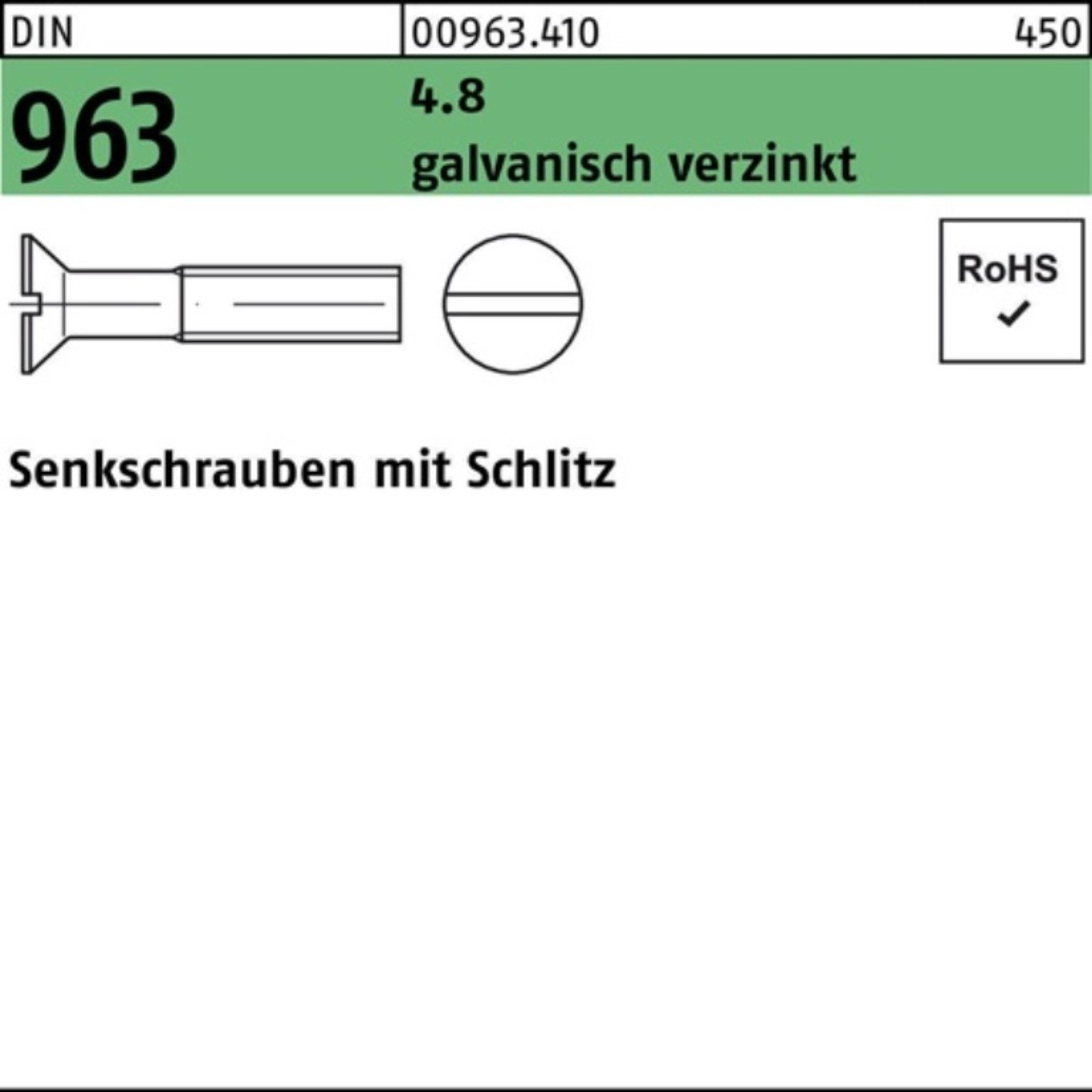 Senkschraube 4.8 Senkschraube galv.verz. M8x 100er DIN Schlitz 60 963 Stü Reyher Pack 100