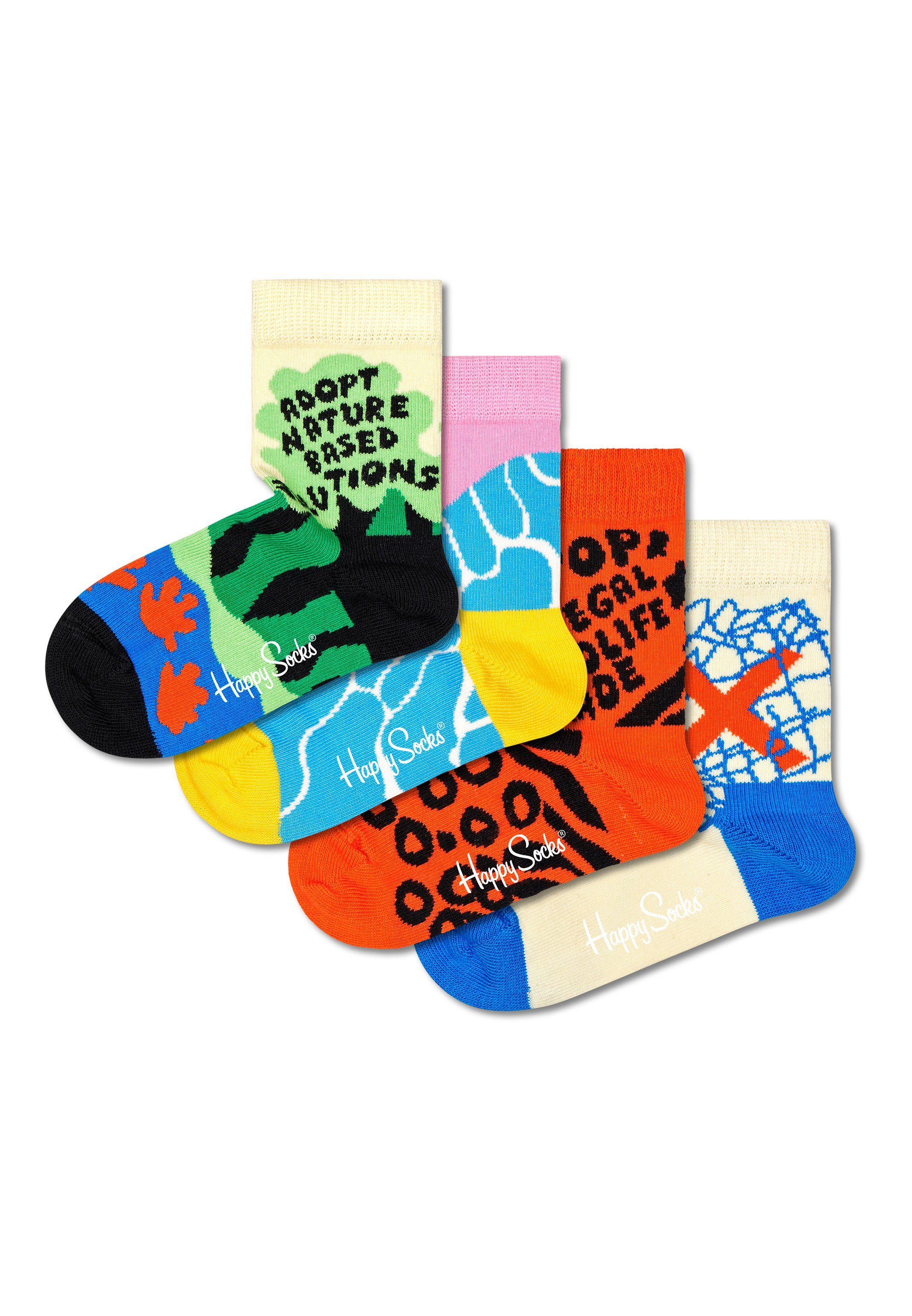 Happy Socks Langsocken Kids WWF Geschenk Box (Spar-Set, 4-Paar) 4 Paar Socken - Baumwolle - 4 Paar bunte Socken in einer Geschenkbox