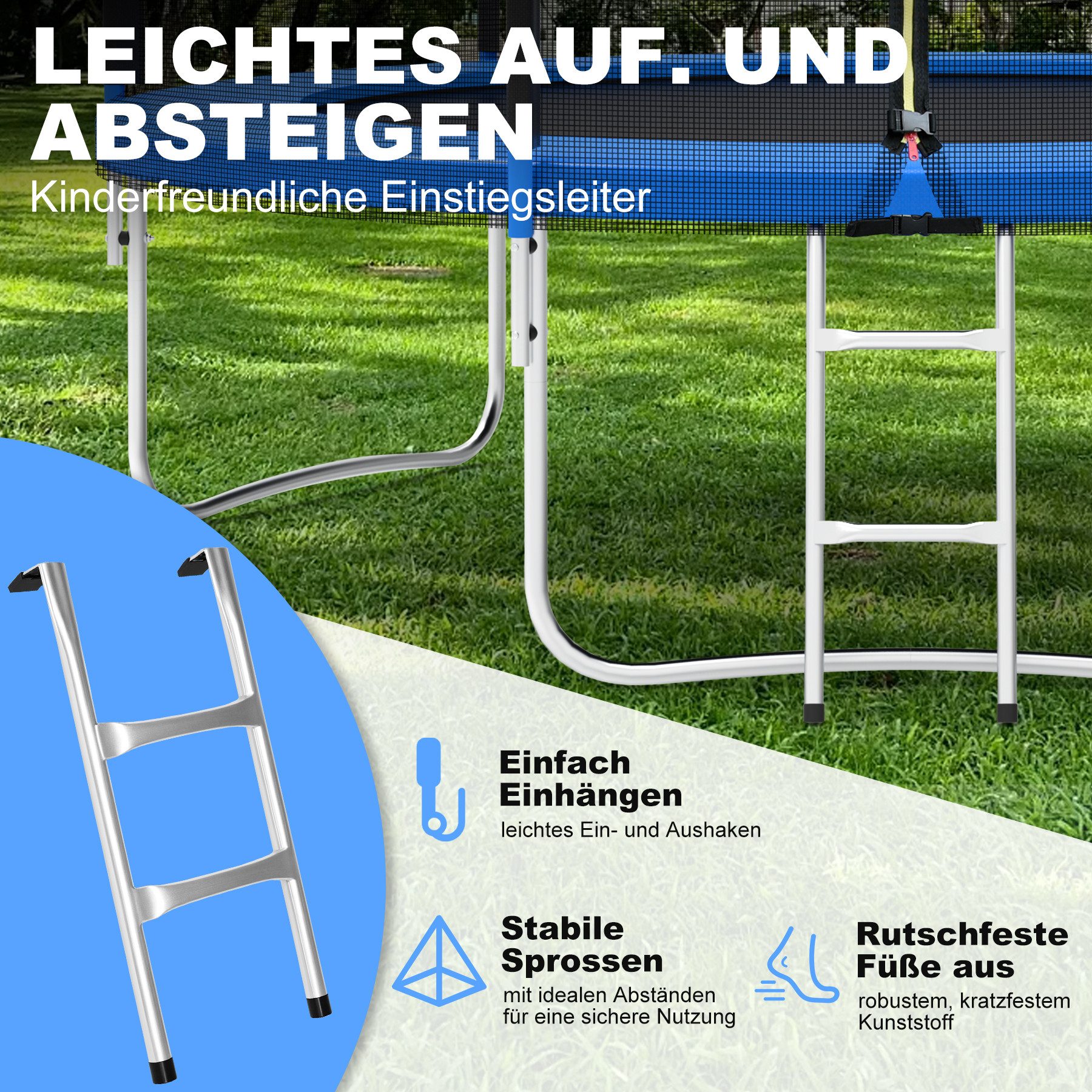 HomeMiYN Gartentrampolin Garten Trampolin mit Sicherheitsnetz – Outdoor Kinder Trampolin, Schutzrand schwarz,mit sicherheisnetz