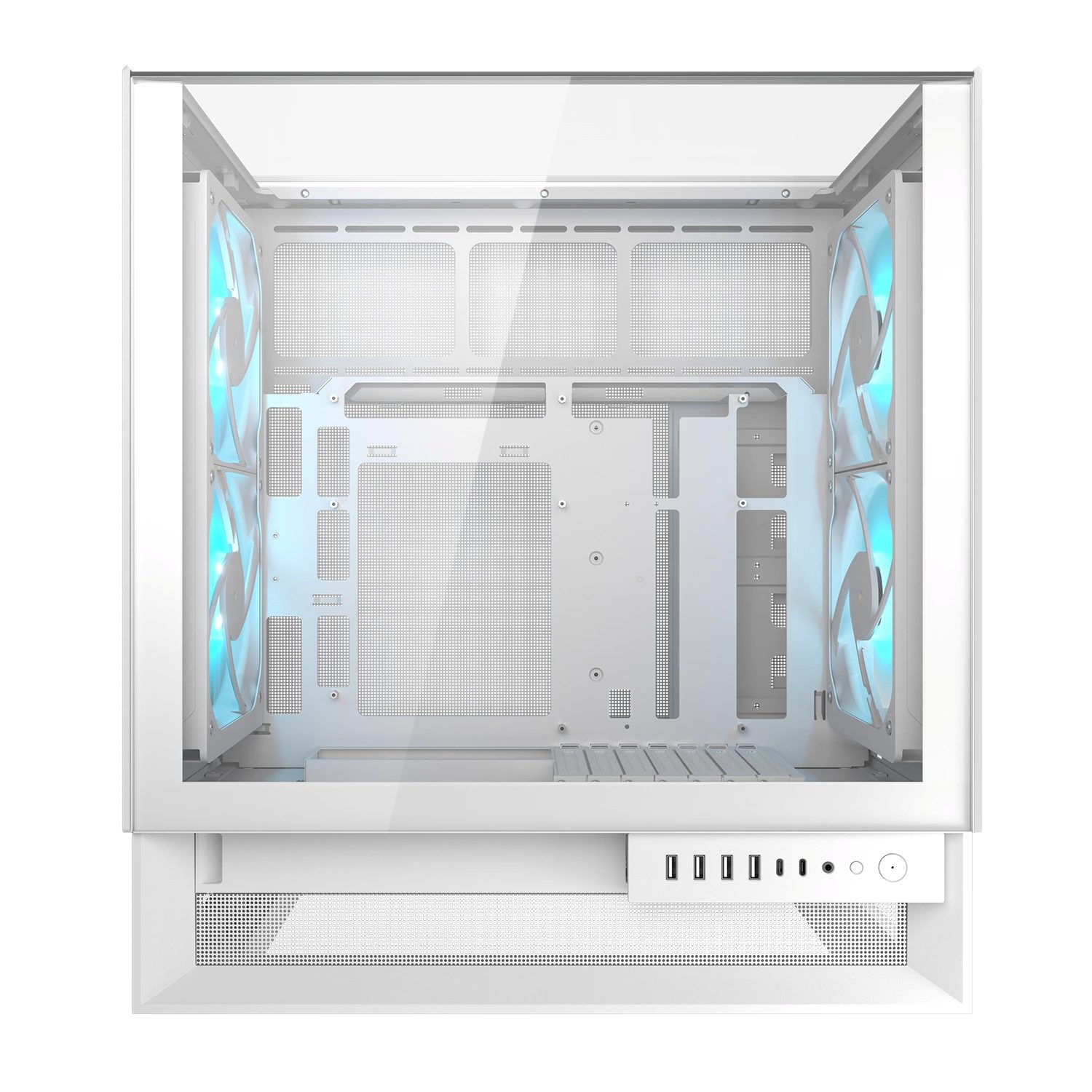 Cougar Gaming-Gehäuse OmnyX WT, Midi-Tower, USB/Audio, 2x USB-C 3.2 Gen2, 4x USB 3.0, ATX, weiß, 4 Lüfter vormontiert
