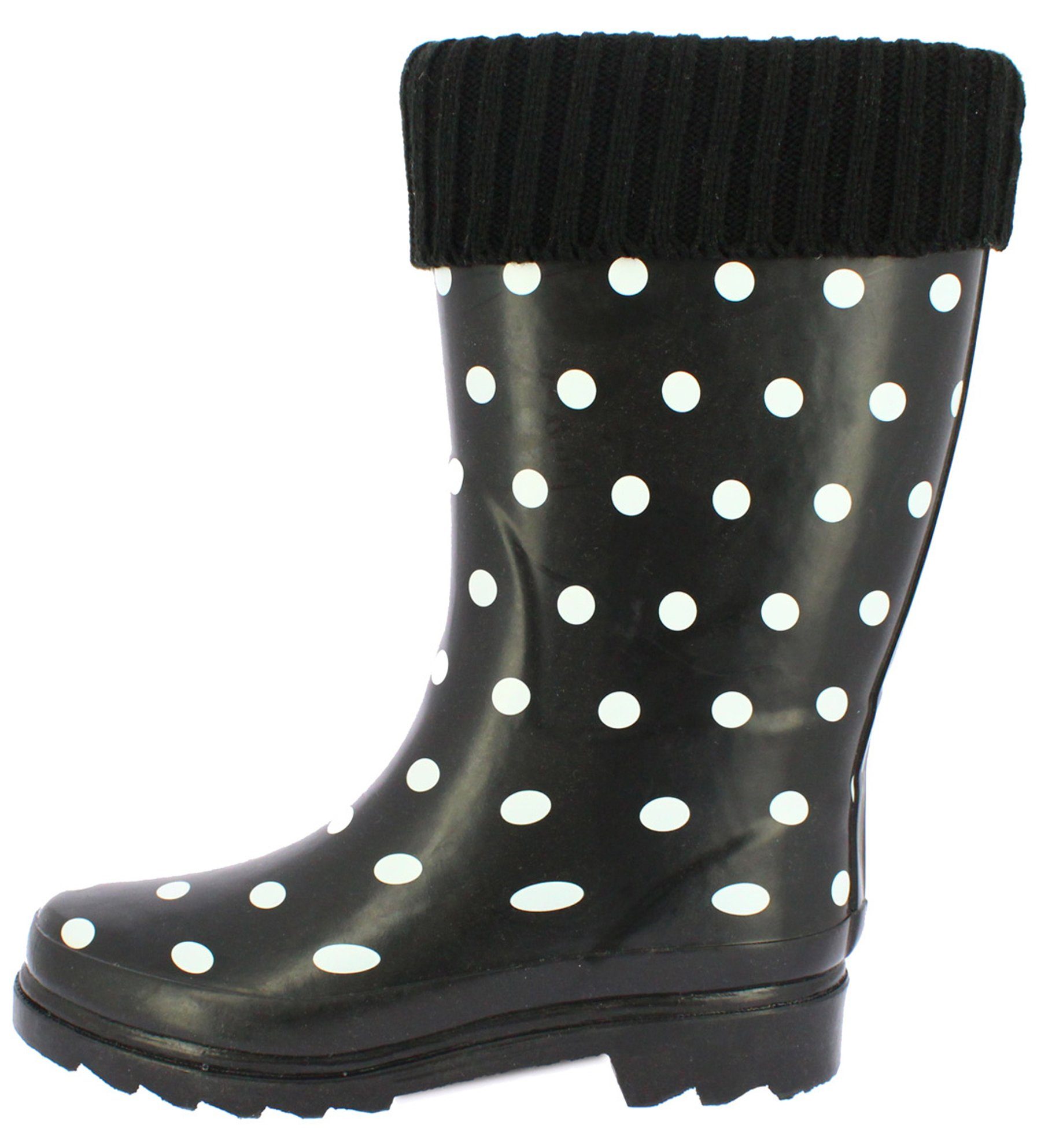 Beck Damen Gummistiefel Dots mit Warmfutter, Gummistiefel (für warme Füße bei Nässe und Kälte) wasserdicht, mit modischem Strickkragen