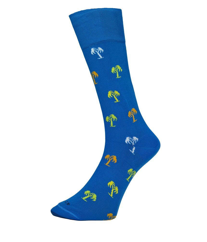 Sangiacomo Komfortsocken Modische Socke mit Palmen (1-Paar) aus hautfreundlicher Baumwolle Blau