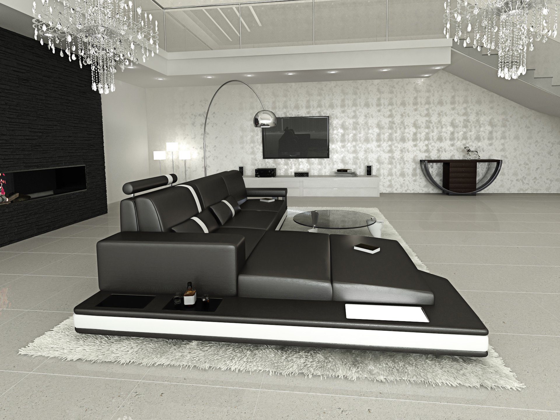 Sofa Dreams Couch, Form Ledercouch L Bettfunktion Messana wahlweise mit mit Ledersofa, Ecksofa Sofa Schlafsofa, als Designersofa LED, Leder