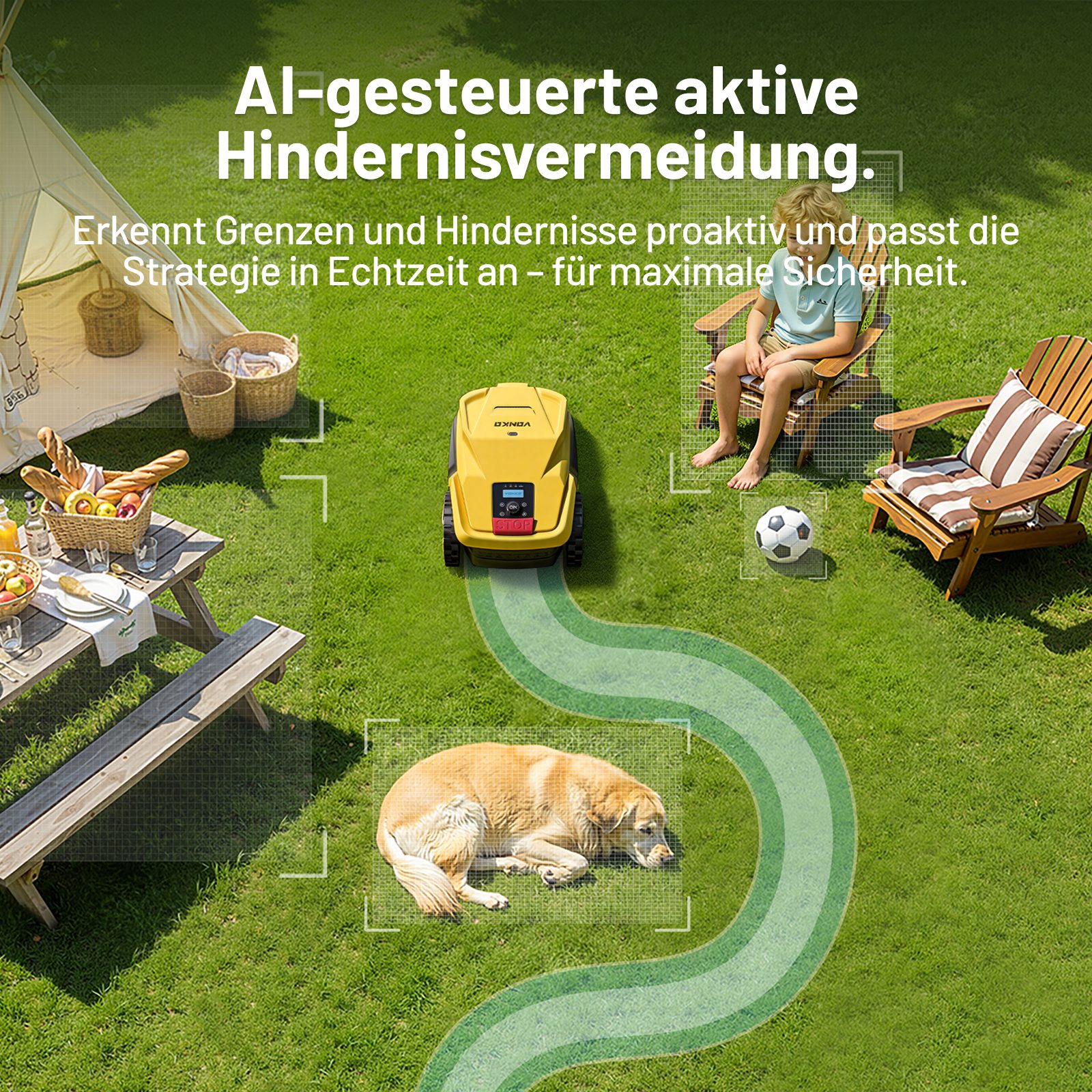 VONKO Rasenmähroboter M200 ohne Begrenzungskabel, RTK+AI Vision, Auto-Kartierung, bis 1500 m² Rasenfläche, 45% Steigung, Smarte Hindernisvermeidung, App