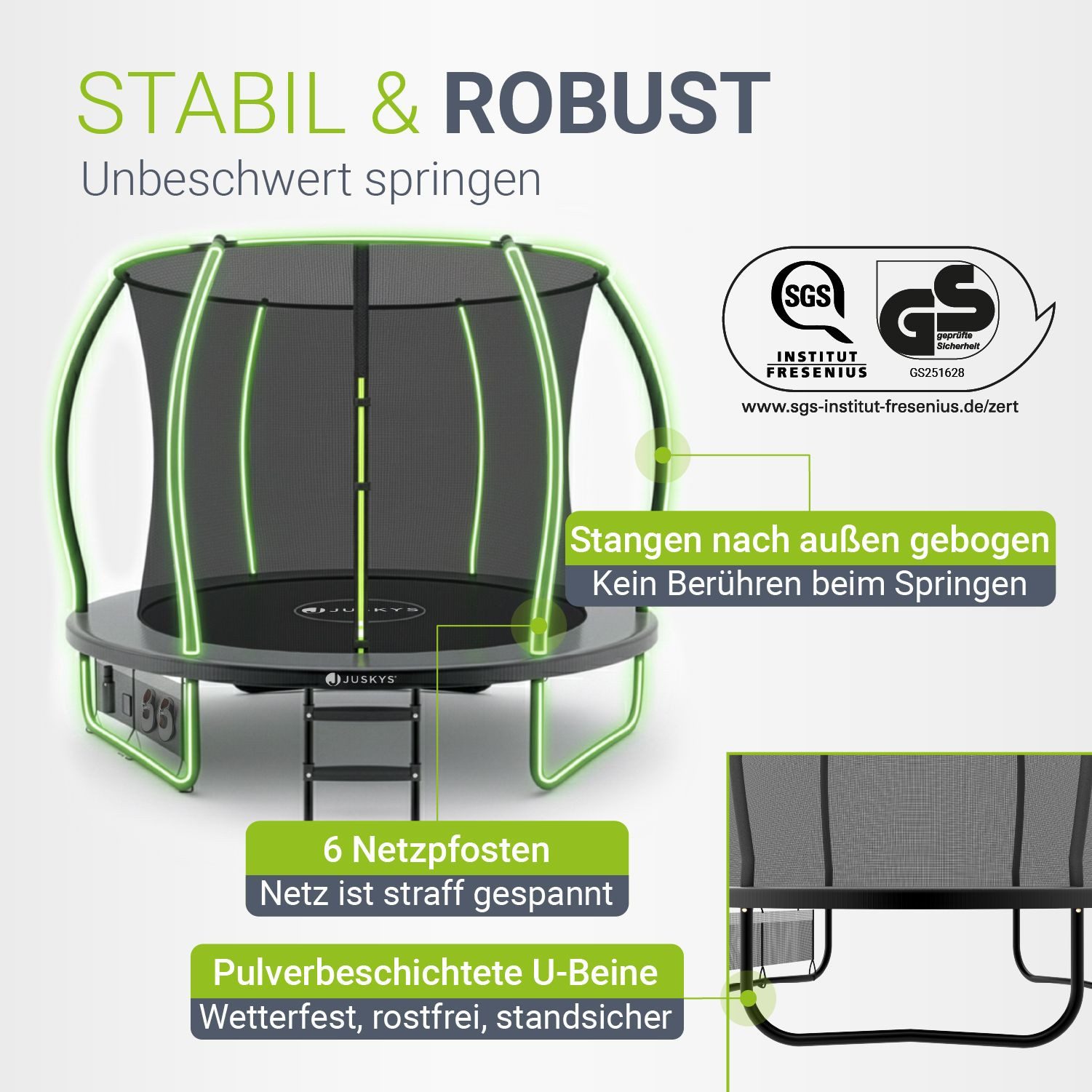 Juskys Gartentrampolin Skybounce, Ø 228 cm, Ø 228 cm, Komplett-Set mit Leiter, Getränkehalter, Bodenanker