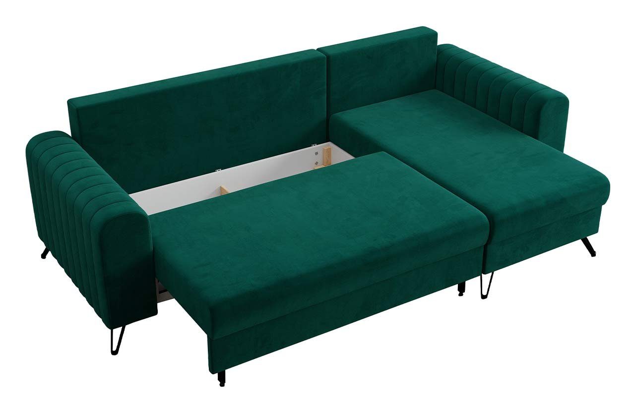 MKS MÖBEL Ecksofa AXEL, und Schlaffunktion, Bettkasten, Dunkelgrün Modern Design Kissen, lose Monolith Bettfunktion