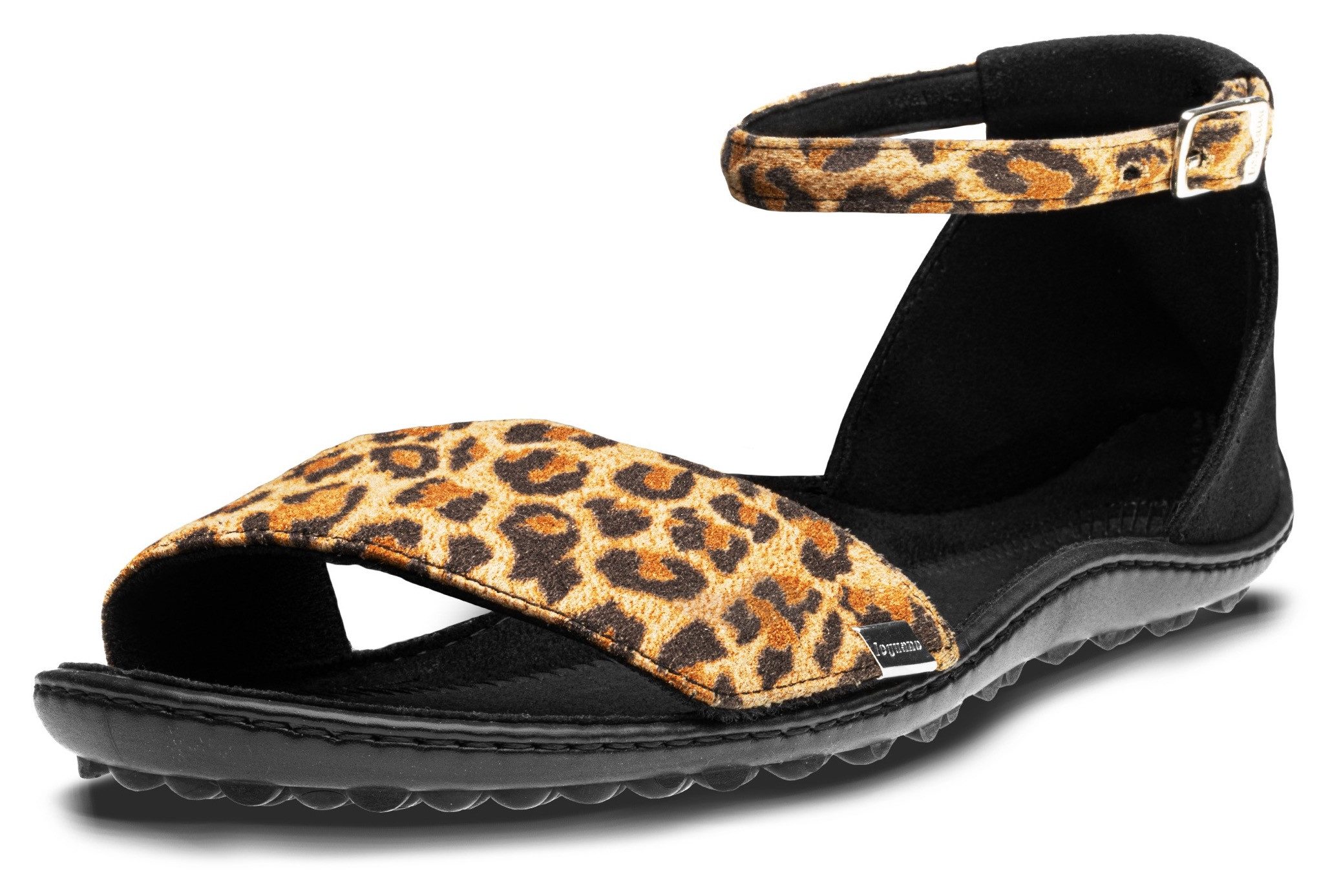Leguano Barfußschuh Sommerschuh, Riemchensandale, Flats in angesagter Leo-Optik