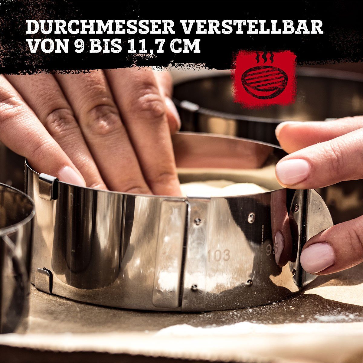 FMprofessional Speisering 2x Burgerringe für leckere Hamburger – verstellbar Ø 9 cm - 11,7 cm – Bild 5 von 5