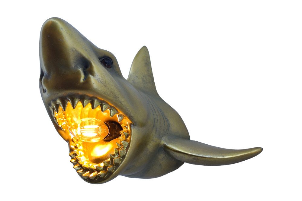 riess-ambiente Wandleuchte SHARK 40cm gold - Hai, Skulptur, handgefertigt, Tiefsee, Fisch, modern, Ein-/Ausschalter, ohne Leuchtmittel, Nautische Tierlampe - ideal für Wohnzimmer, Schlafzimmer oder Flur