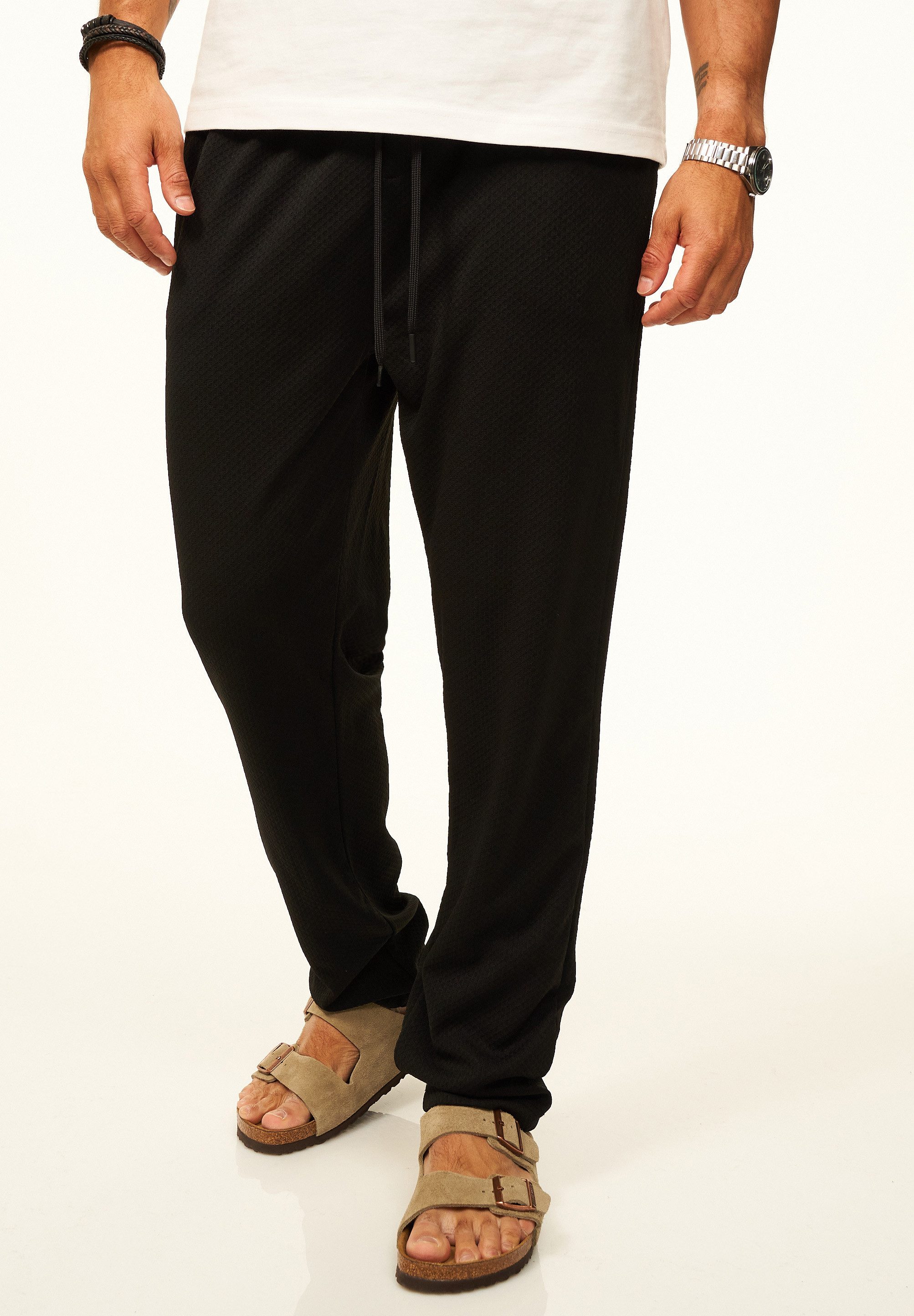 CARISMA Stoffhose als Sommerhose mit Gummibund & Kordel im Chinohose Stil Herren luftige Freizeithose mit Waffelstruktur - Jogginghose