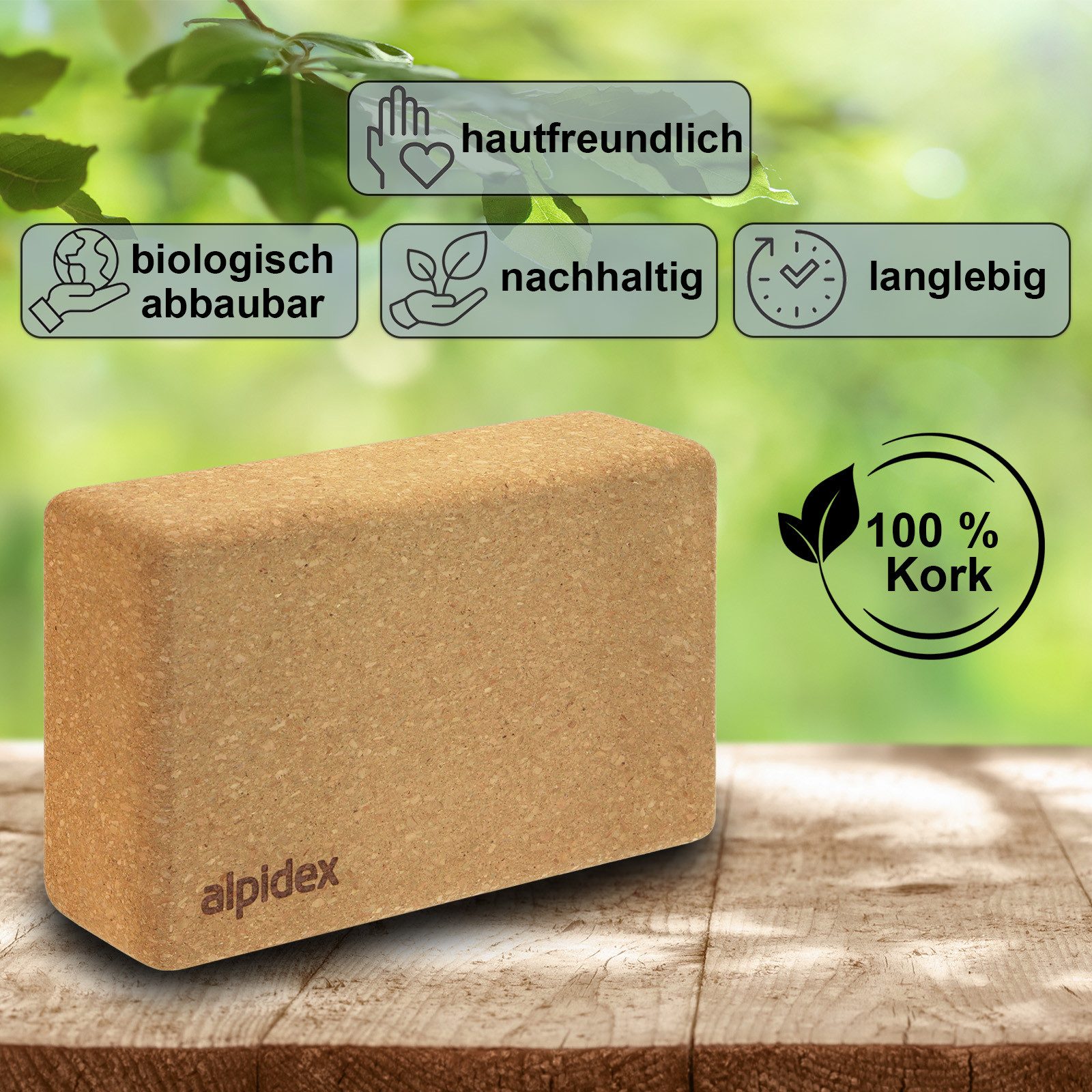 ALPIDEX Yogablock ALPIDEX Yogablöcke Kork 2er oder 4er Set inkl. E-Book mit 100 Übungen, (2-tlg)