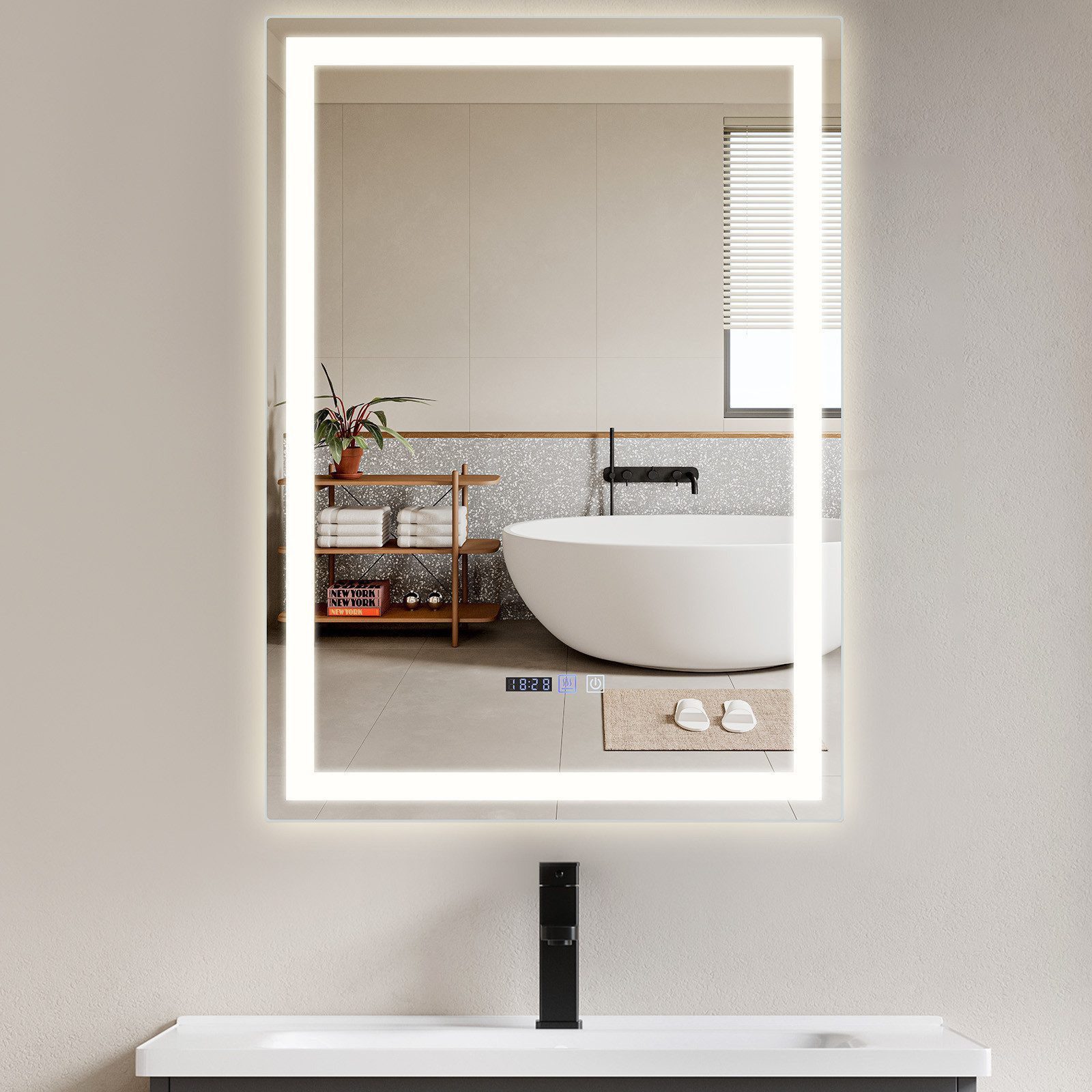 Nettlife Badspiegel Rund Touch Schalter und Entfogger Wandspiegel Beleuchtet 50/60/70/80cm, Entfogger Funktion Dimmbar Memories Funktion Ideal für Badezimmer