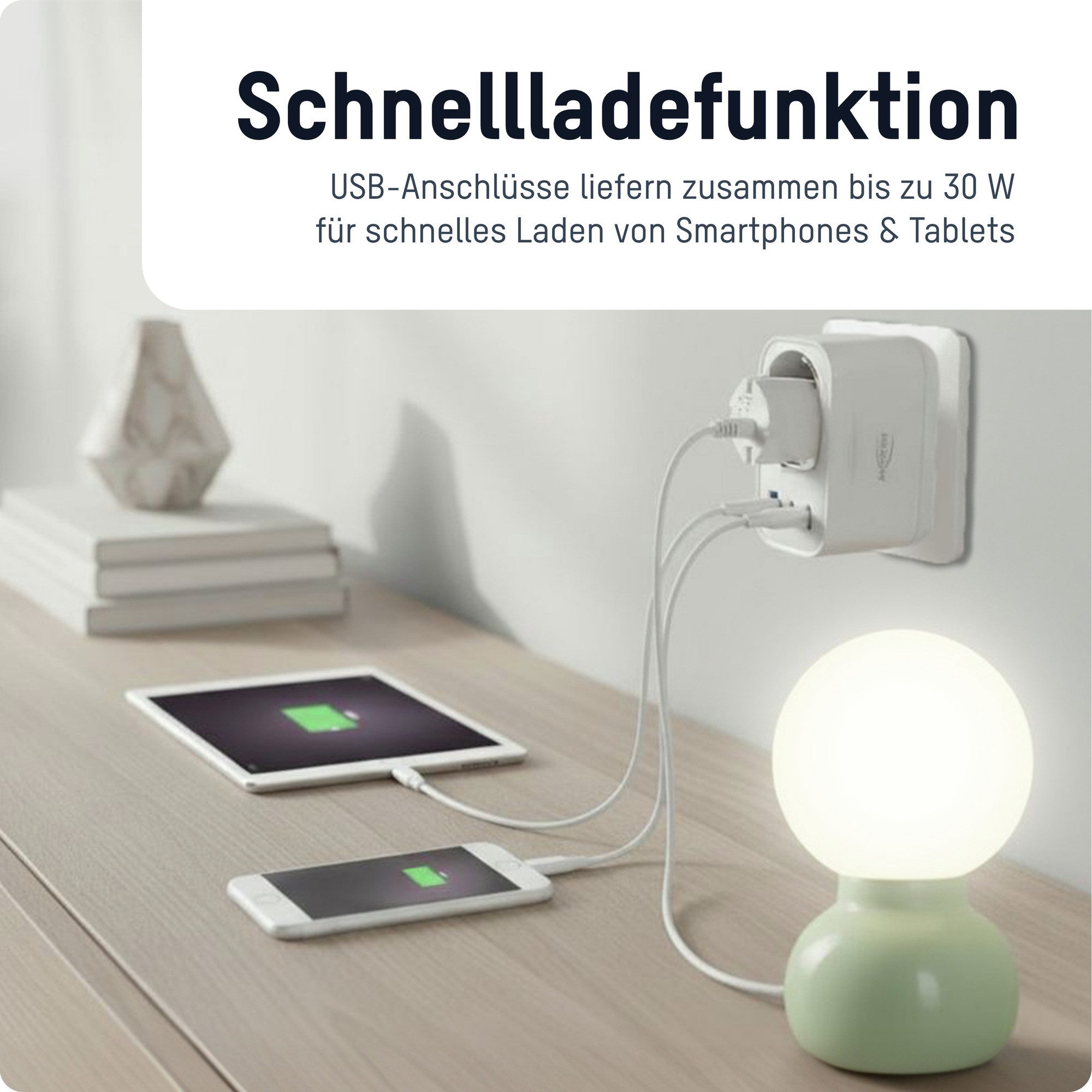 ANSMANN AG Funksteckdose Steckdosenadapter 20W, USB A & 2x USB C Ladegerät zum Schnellladen