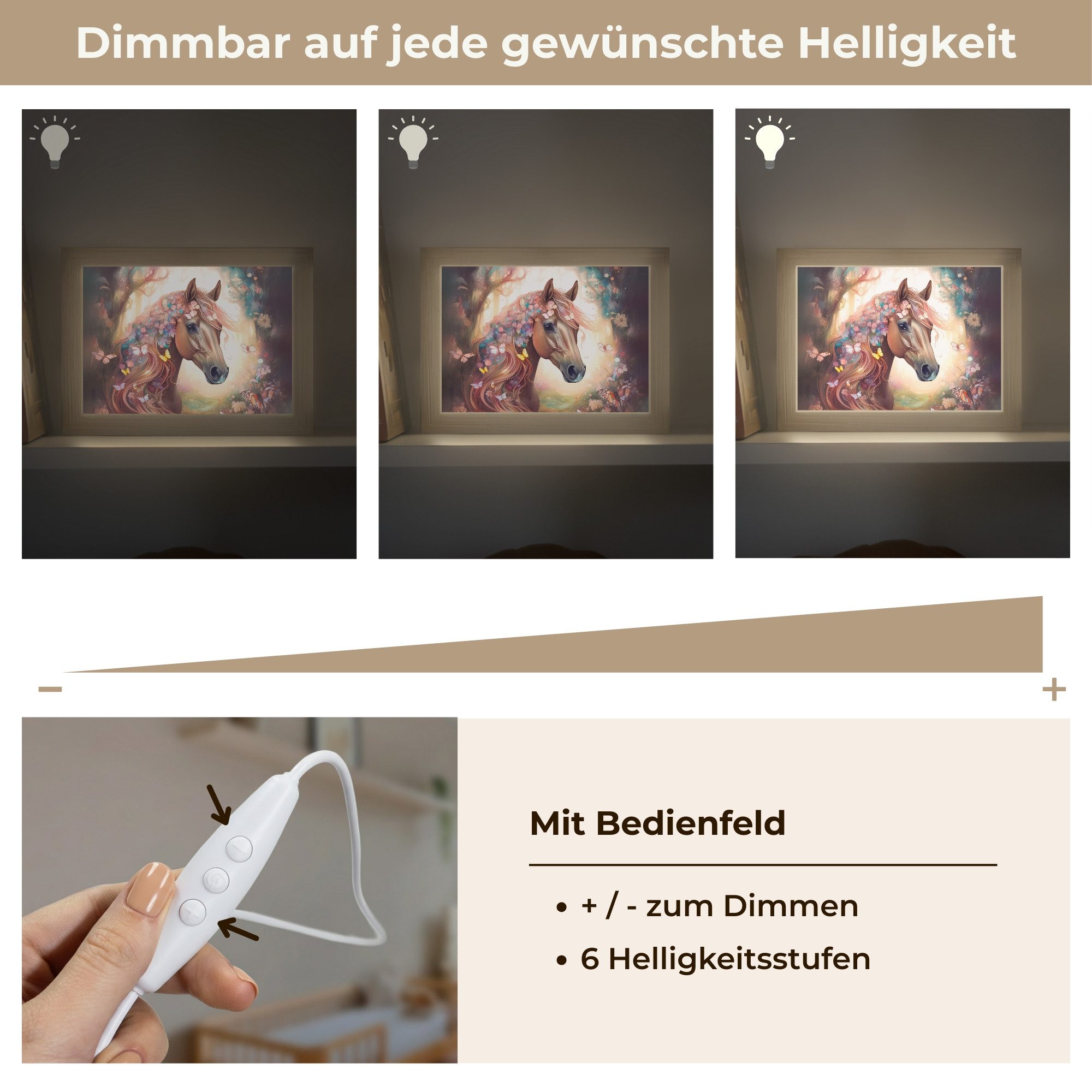 OnlyWow Nachttischlampe Lightbox Pferd - Natur - Blumen - Schmetterlinge - Wald - Mädchen, Dimmbar, Farbwechsel, LED, Warmweiß, Kaltweiß, Neutralweiß Einstellba – Bild 5 von 5