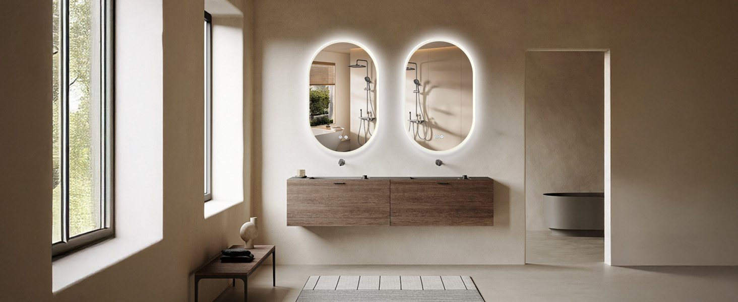 Apejoy Badspiegel Oval LED 45x75 cm / 60x100 cm Badezimmerspiegel (mit Bele günstig online kaufen