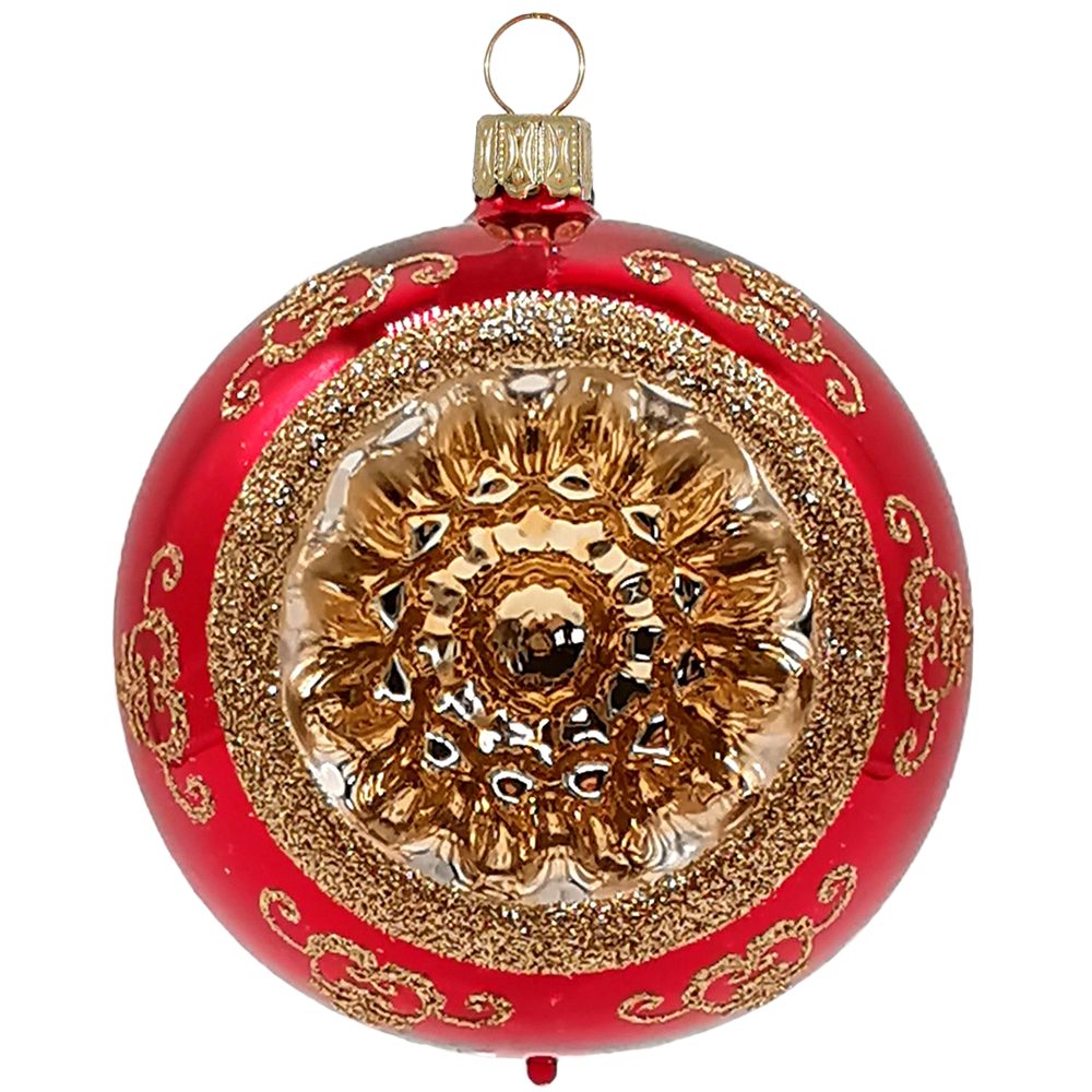 Weihnachtsbaumkugel Glasdesign Renaissanceband, (1 mundgeblasen, St), glanz Reflexkugel, rot Thüringer handbemalt
