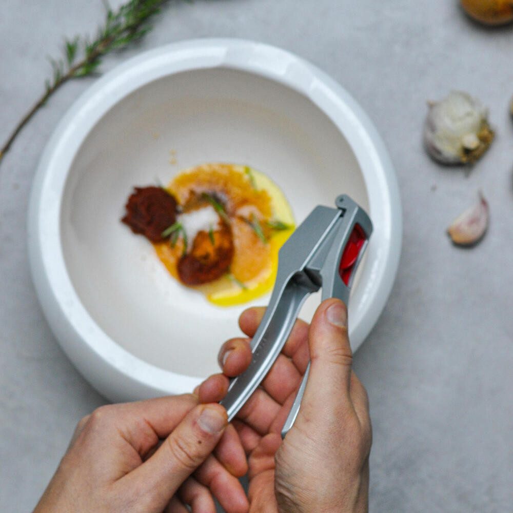 WESTMARK Knoblauchpresse mit extra großer Kammer und Reinigungselement, Länge: 16,2 cm, Josie, Aluminium, Made in Germany, spülmaschinengeeignet, BPA-frei, lebensmittelecht