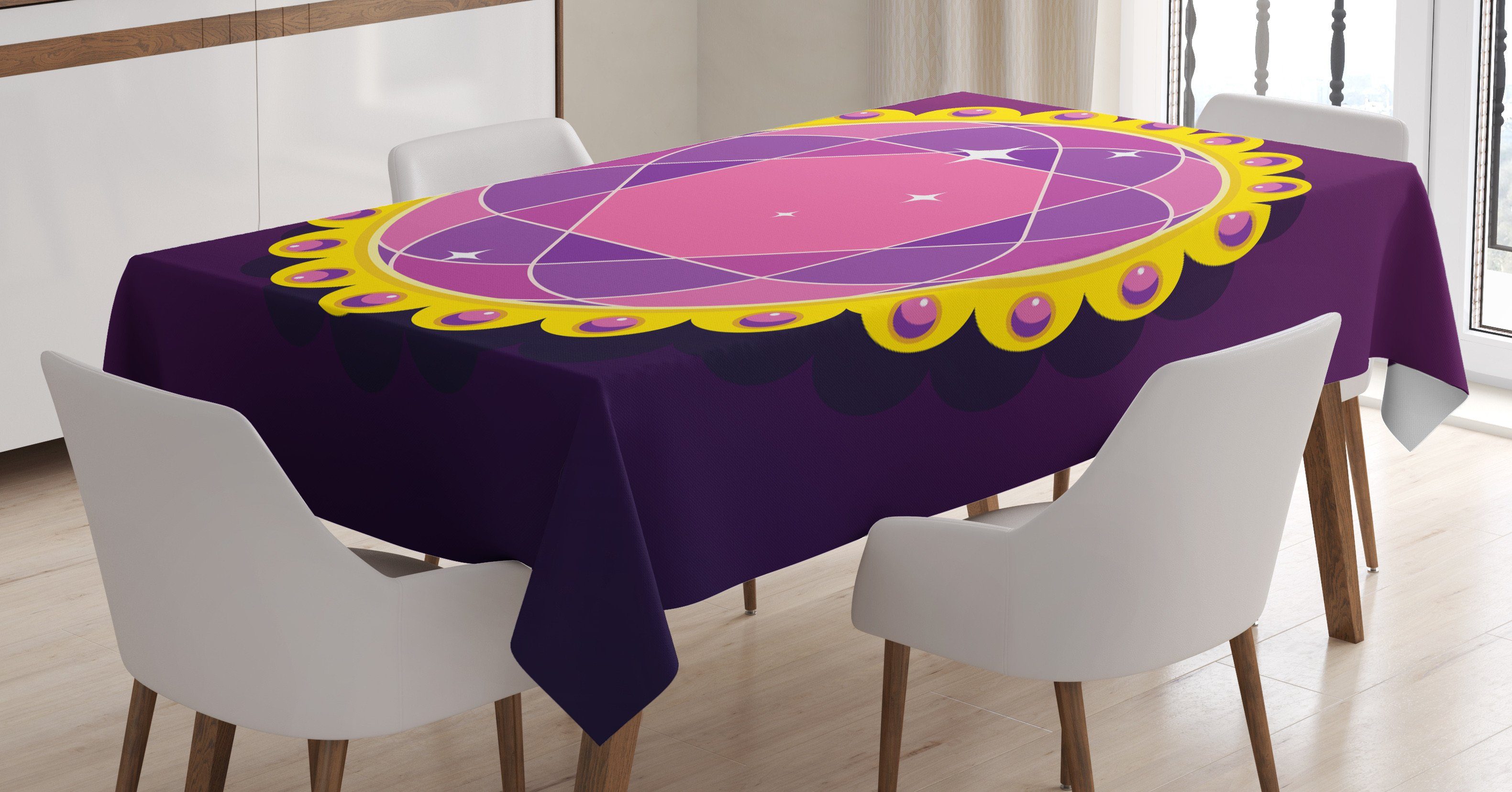 Abakuhaus Tischdecke Farbfest Waschbar Für den Außen Bereich geeignet Klare Farben, Amethyst Abstrakt Runde Gem