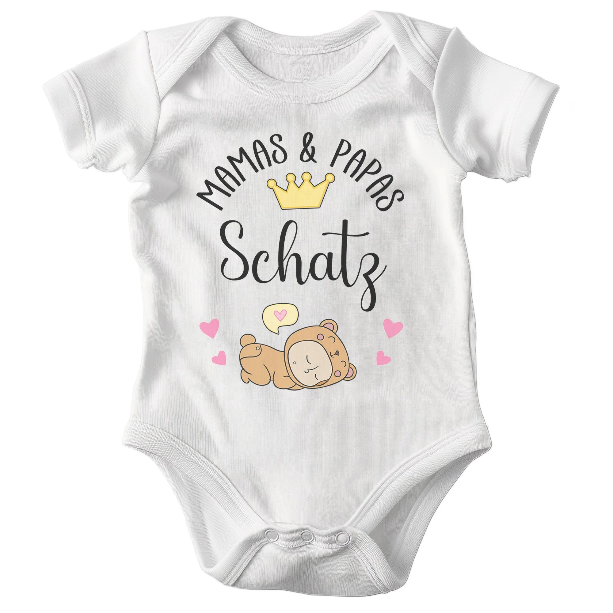 22Feels Kurzarmbody Bio Unisex Babybody Weiß Mama & Papas Schatz Spruch Geschenk Geburt BIO-Baumwolle - In Deutschland Bedruckt - Niedlicher Print