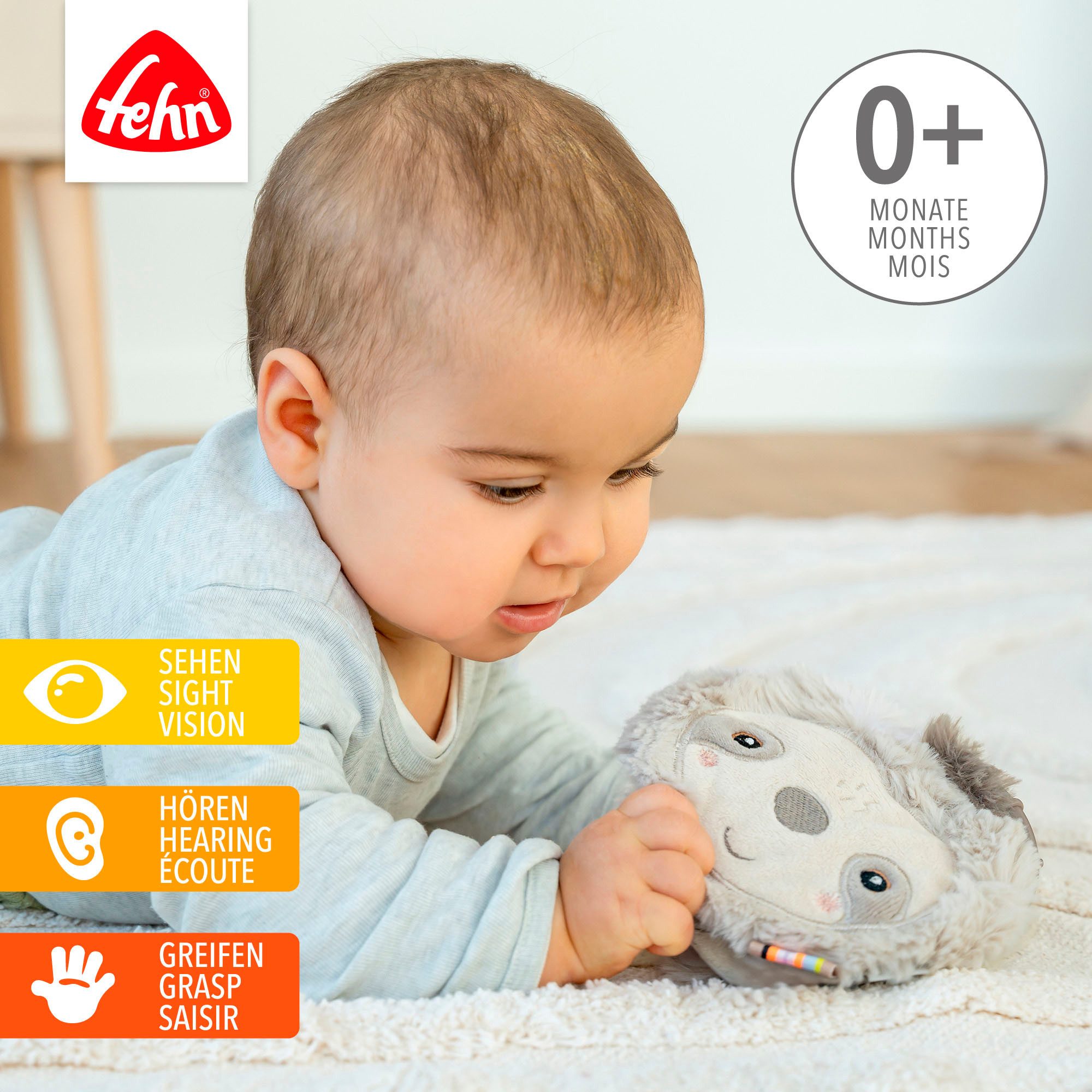 Fehn Greifspielzeug Lazy, Crazy & Pink, Stoffbuch Faultier