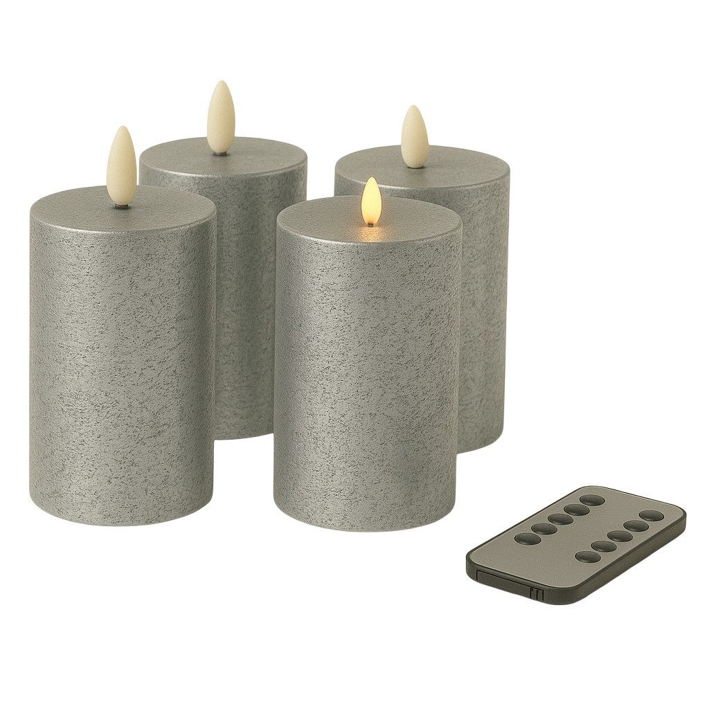 Fachhandel Plus Stumpenkerze LED mit Timer 10x6,5 cm Echtwachskerzen mit 3D Flamme u. Fernbedienung, Echtes Wachs für eine authentische Optik und Haptik