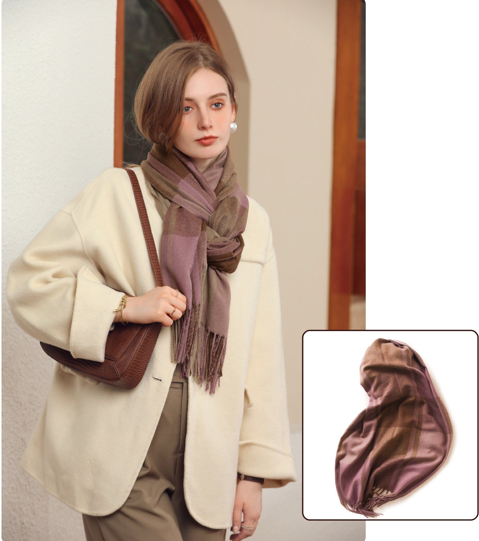 SOTOR Halstuch Winterschal weiblich Schal verdickt warm Mode lässig Schal, Elegantes Gittermuster, 65cm x 180cm.